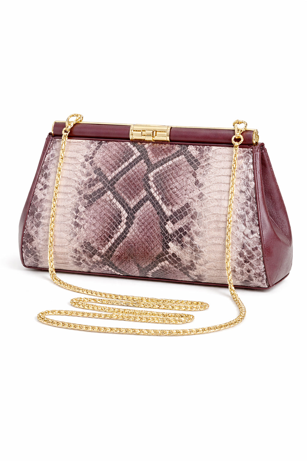 Borsa Elegante Donna Effetto Pitone con Catena Oro – Pochette Cerimonia 30cm Strutturata brown 30x14X10cm