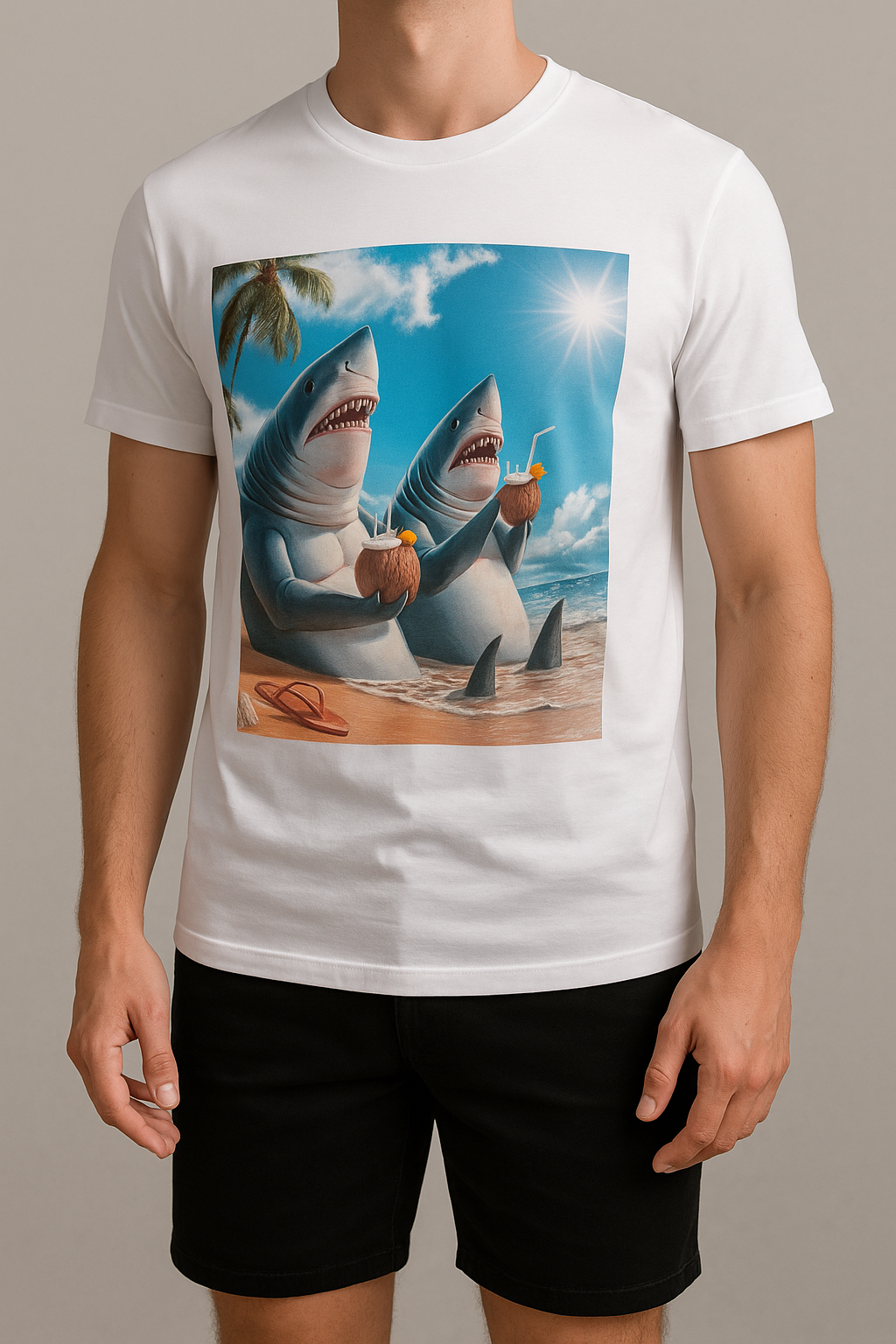 Maglietta Uomo con Squali Divertenti | T-shirt Estiva 2025