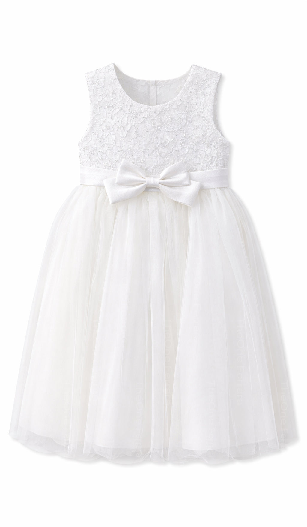 Abito Bambina Elegante Bianco con Fiocco Oro – Vestito Cerimonia 4-14 Anni 3824