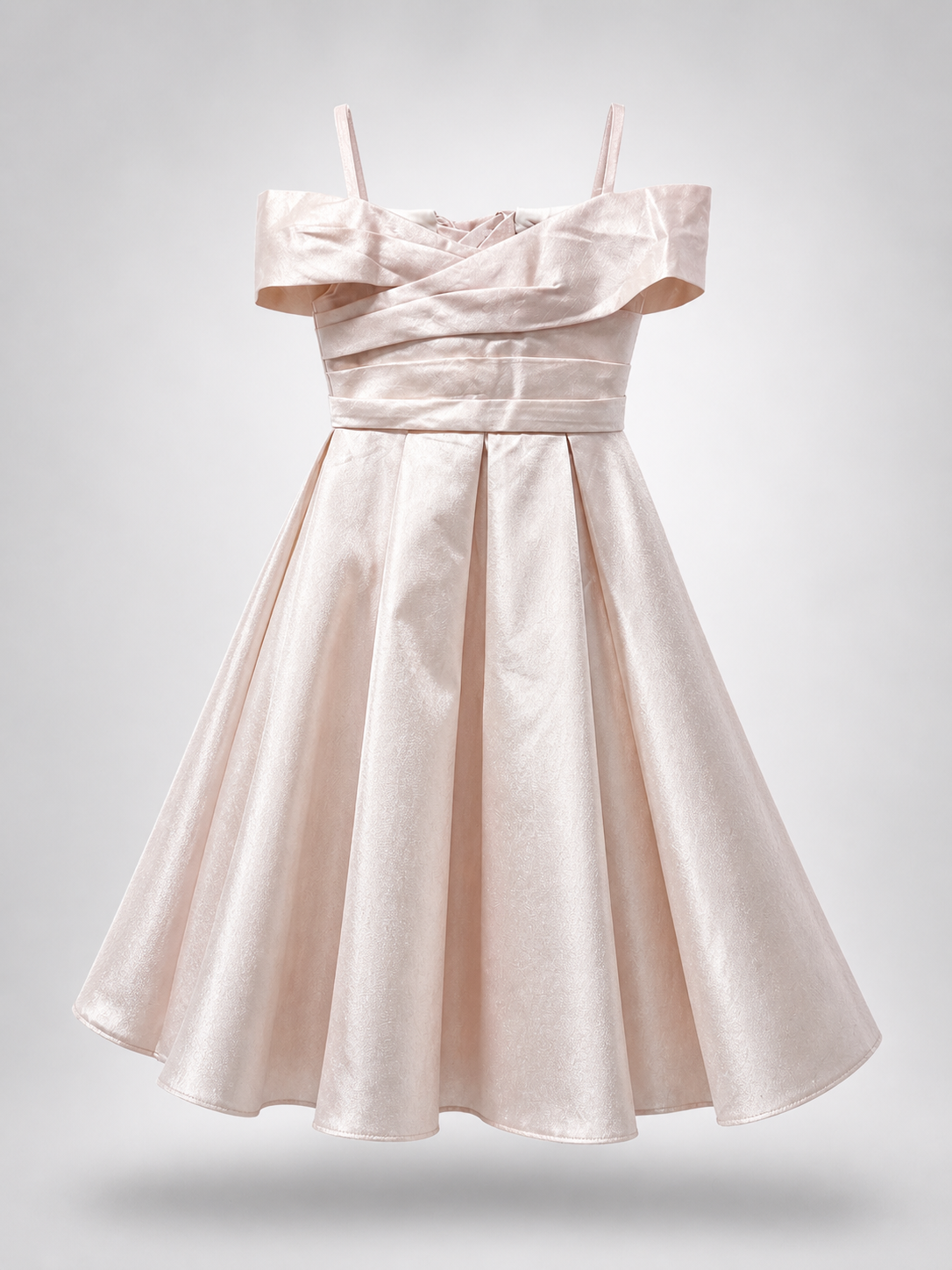 Vestito Ragazza Elegante Off Shoulder Effetto Taffetà Principessa Champagne 6 Anni