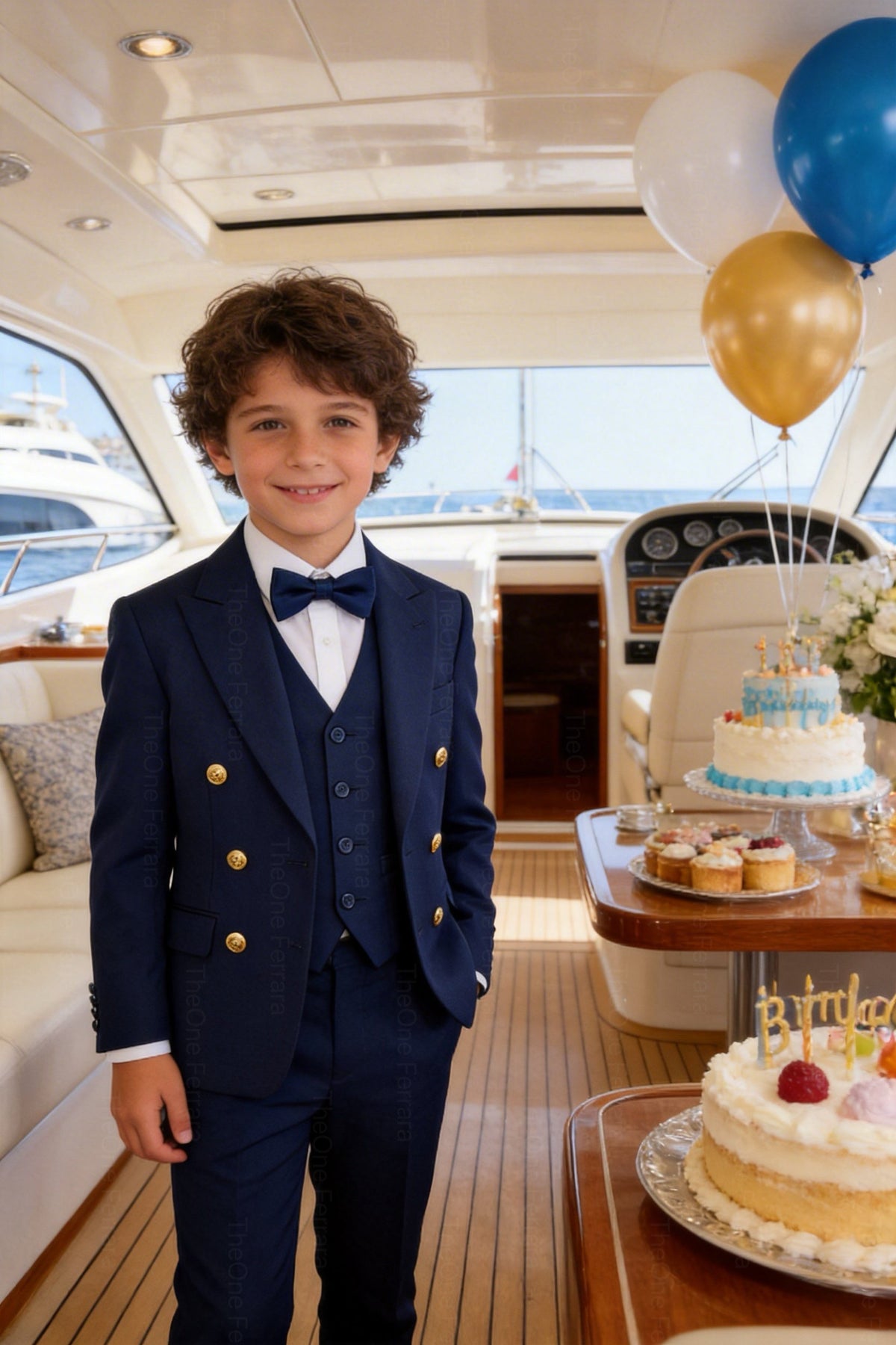 Abito da Cerimonia Bambino 1–16 Anni – Smoking Elegante Blu con Papillon-TheOne