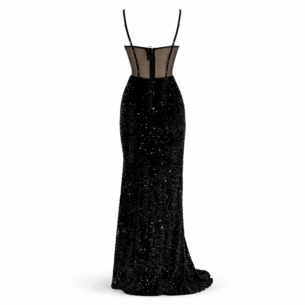 Abito Lungo da Gala con Corsetto Gioiello e Spacco Alto 512127