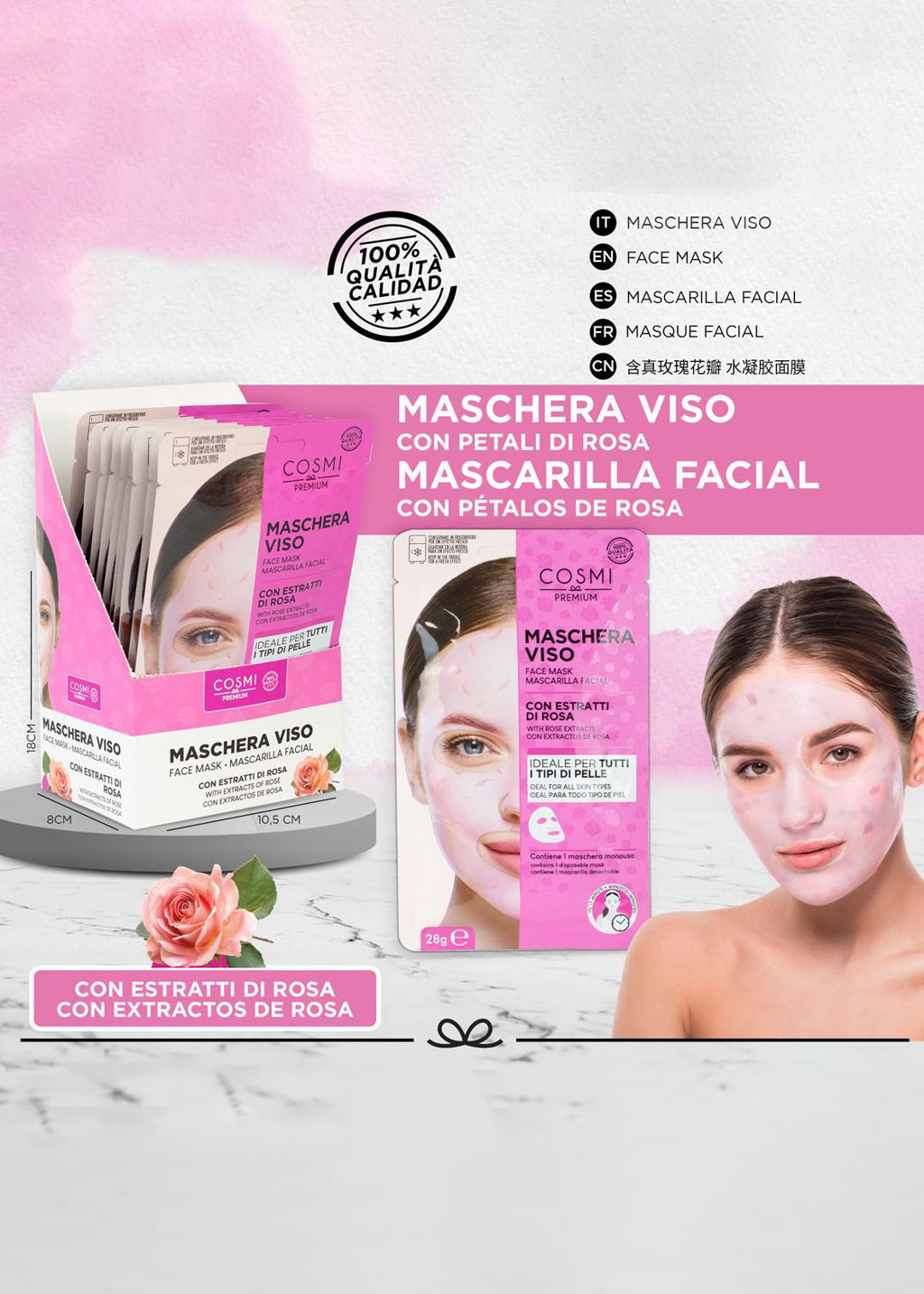 Maschera viso petali di rosa