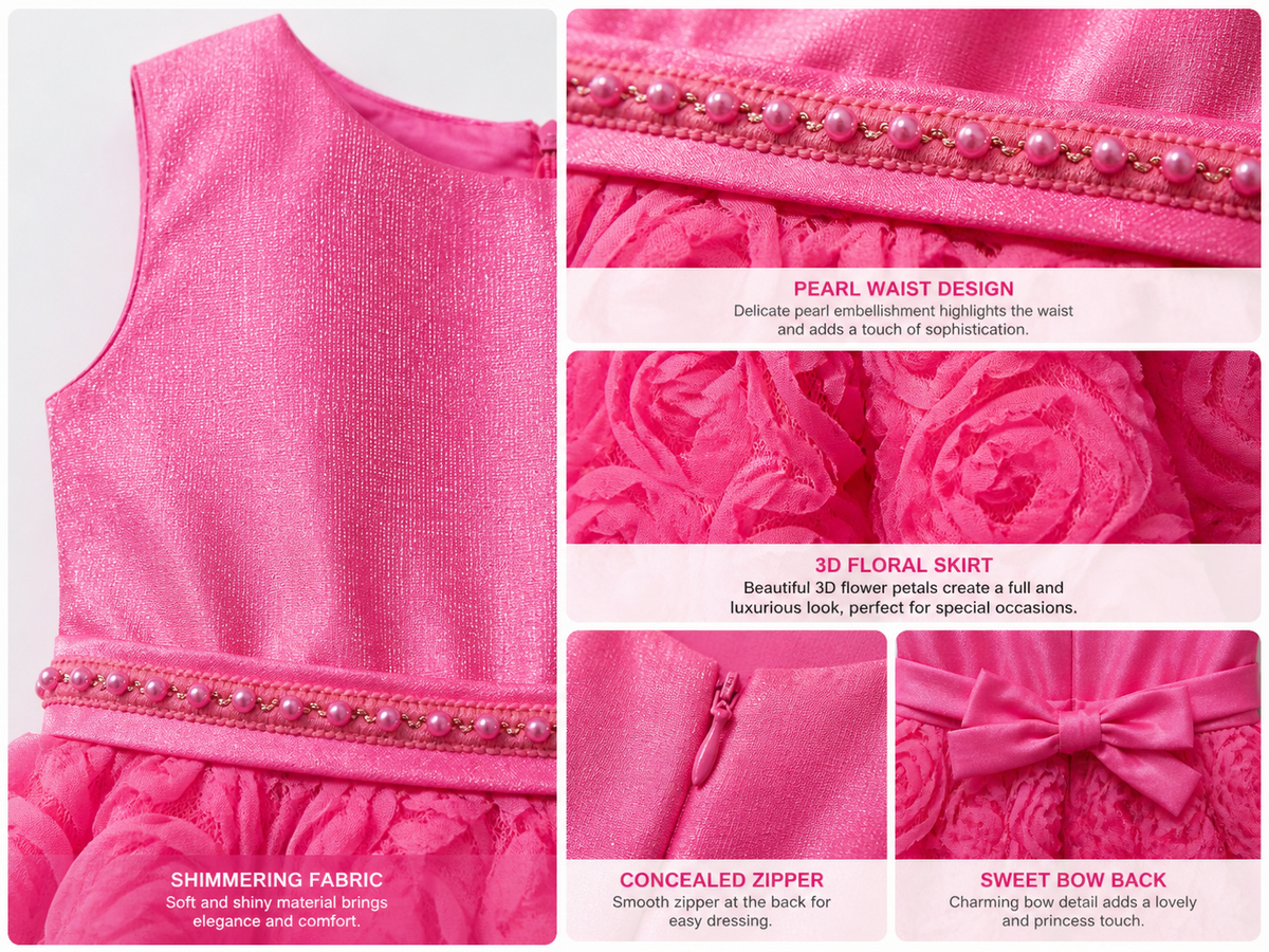Abito Elegante Bambina 2-12 Anni – Vestito Cerimonia con Gonna 3D Floreale per Matrimonio e Comunione