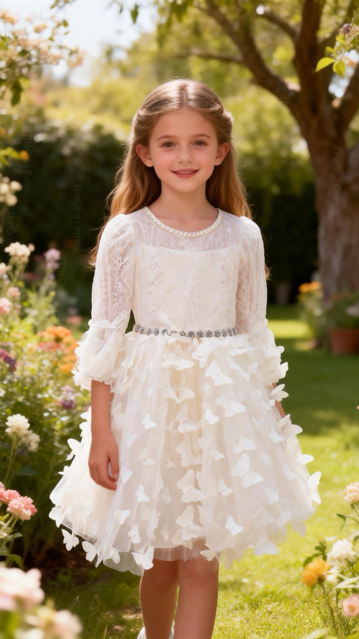 Abito Comunione Bambina Champagne in Tulle con Paillettes – 2–16 Anni- 8541 -TheOne
