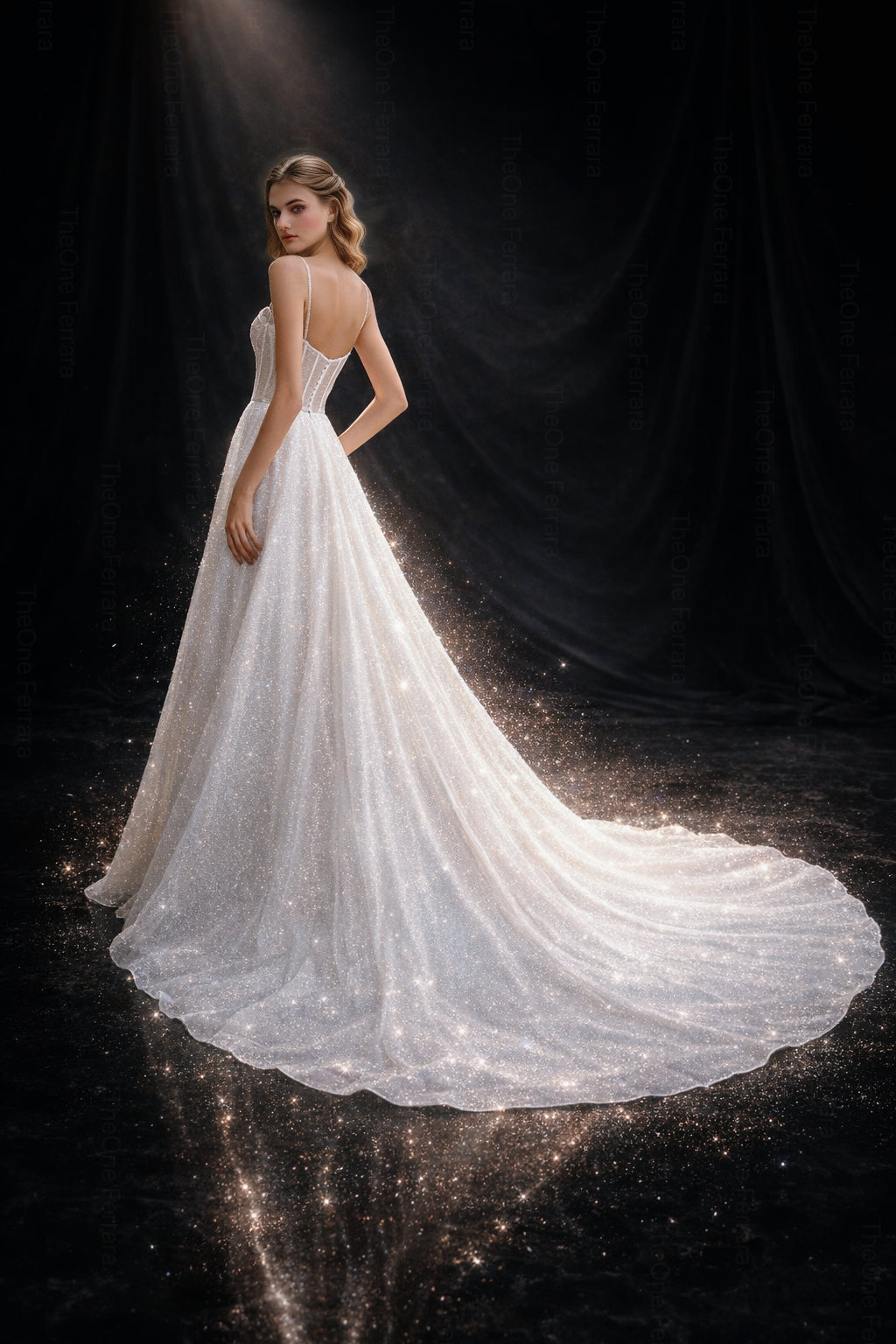 Abito da Sposa Principessa con Corsetto Nude e Strascico – Vestito Elegante in Tulle Glitter 828011