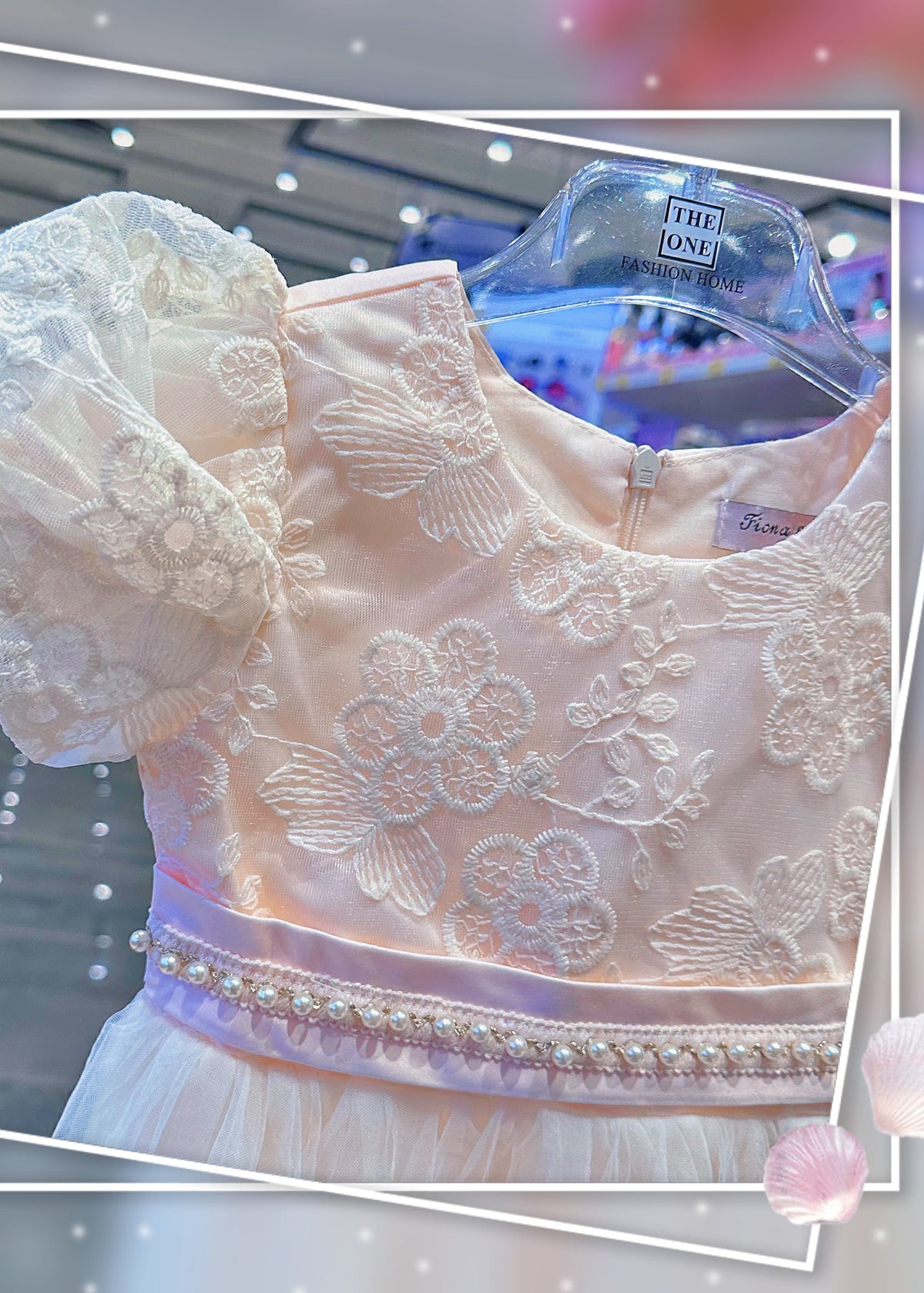 Abito Elegante Bambina in Tulle e Pizzo con Maniche a Sbuffo e Cintura di Perle – Cerimonia 2-12 Anni 815