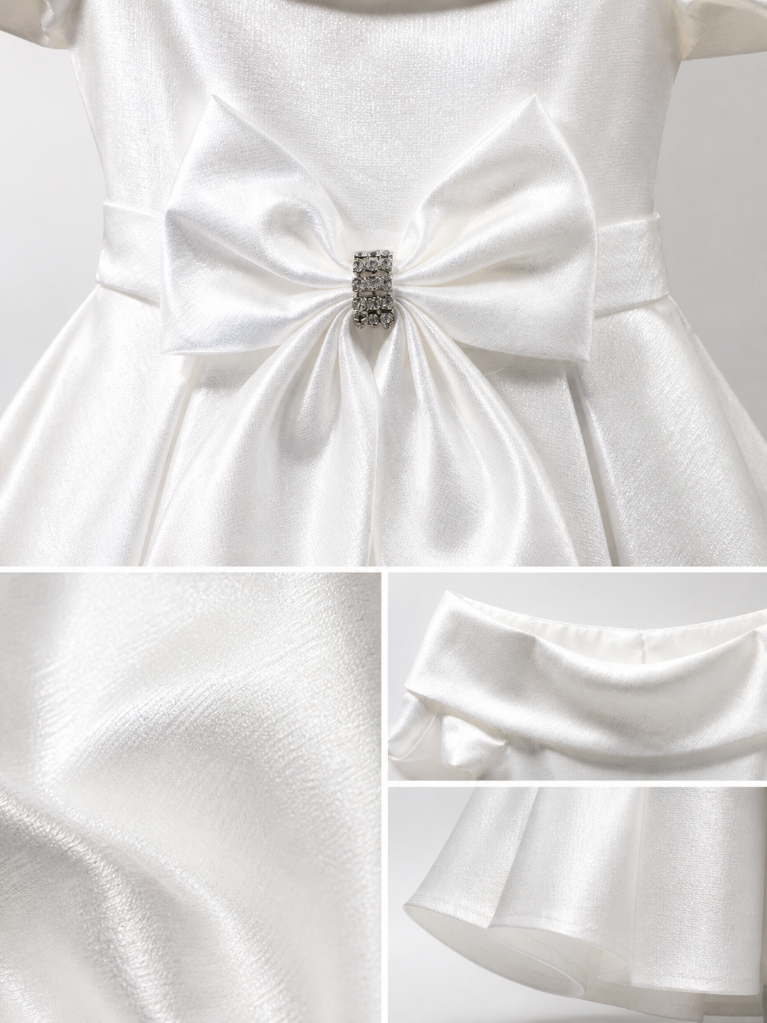 Vestito Bambina Cerimonia Elegante in Taffetà con Fiocco Grande 2-14 Anni