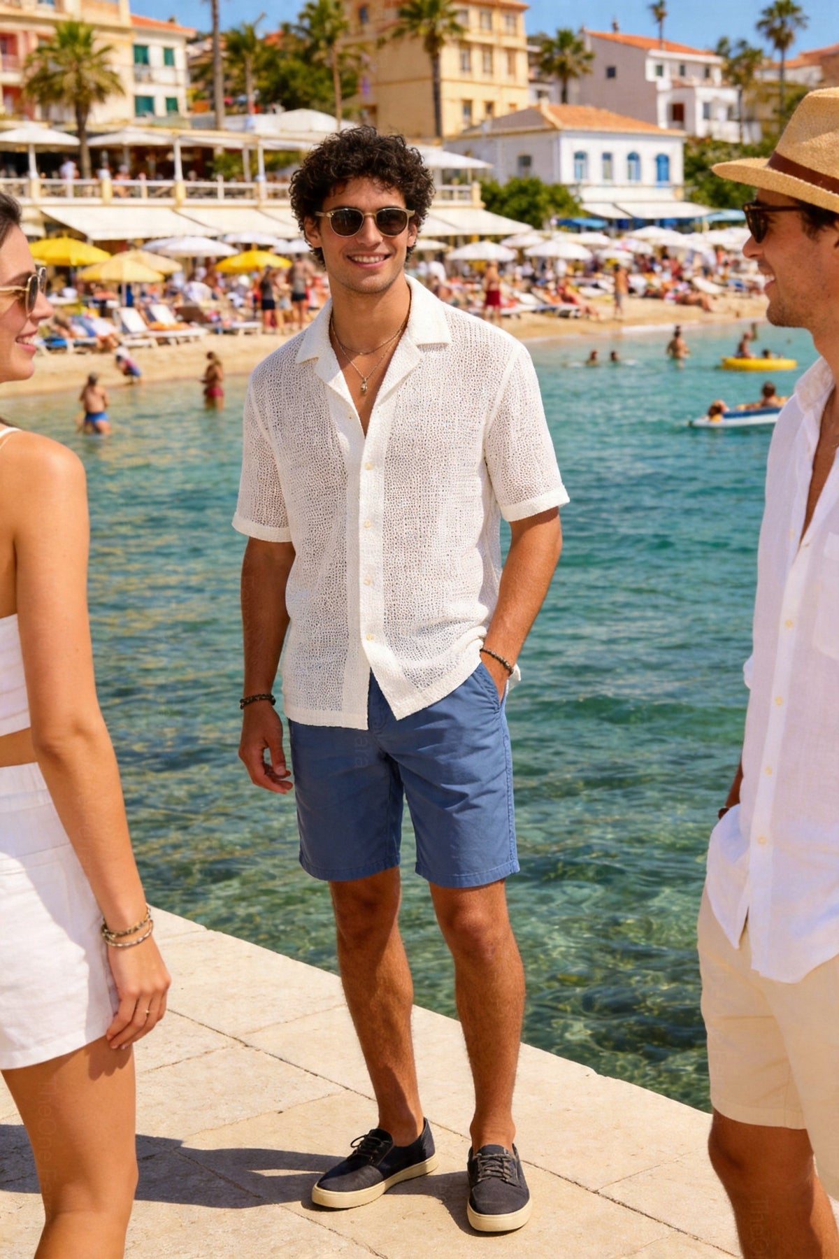 Bermuda Uomo Cotone Elasticizzato Slim Fit Turchese Estivi Casual - 7902