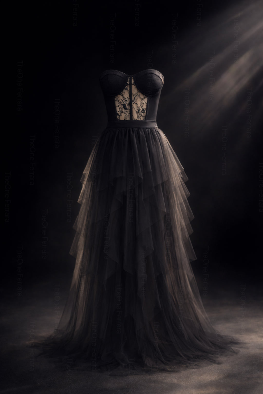 Abito da Sera Nero in Tulle con Corsetto – Vestito Lungo Elegante Bustier da Gala 521679