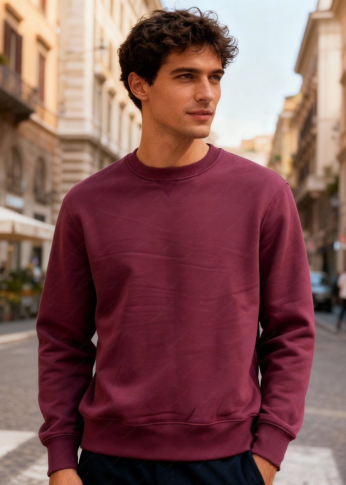 Felpa Unisex Girocollo Foderata in Pile - Pullover Caldo Classico Bordeaux