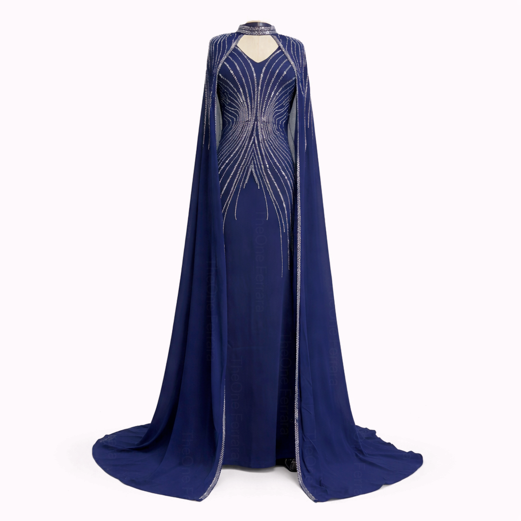 Abito da Gala Blu Due Pezzi con Mantella Gioiell 512353
