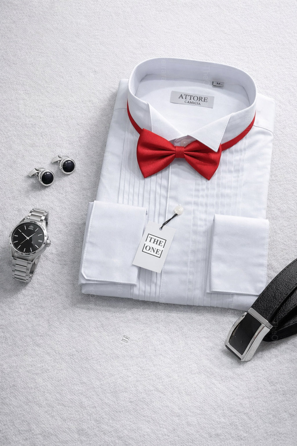 Camicia Elegante Uomo Bianca con Papillon Rosso – 100% Cotone, Stile Italiano, Cerimonia & Business
