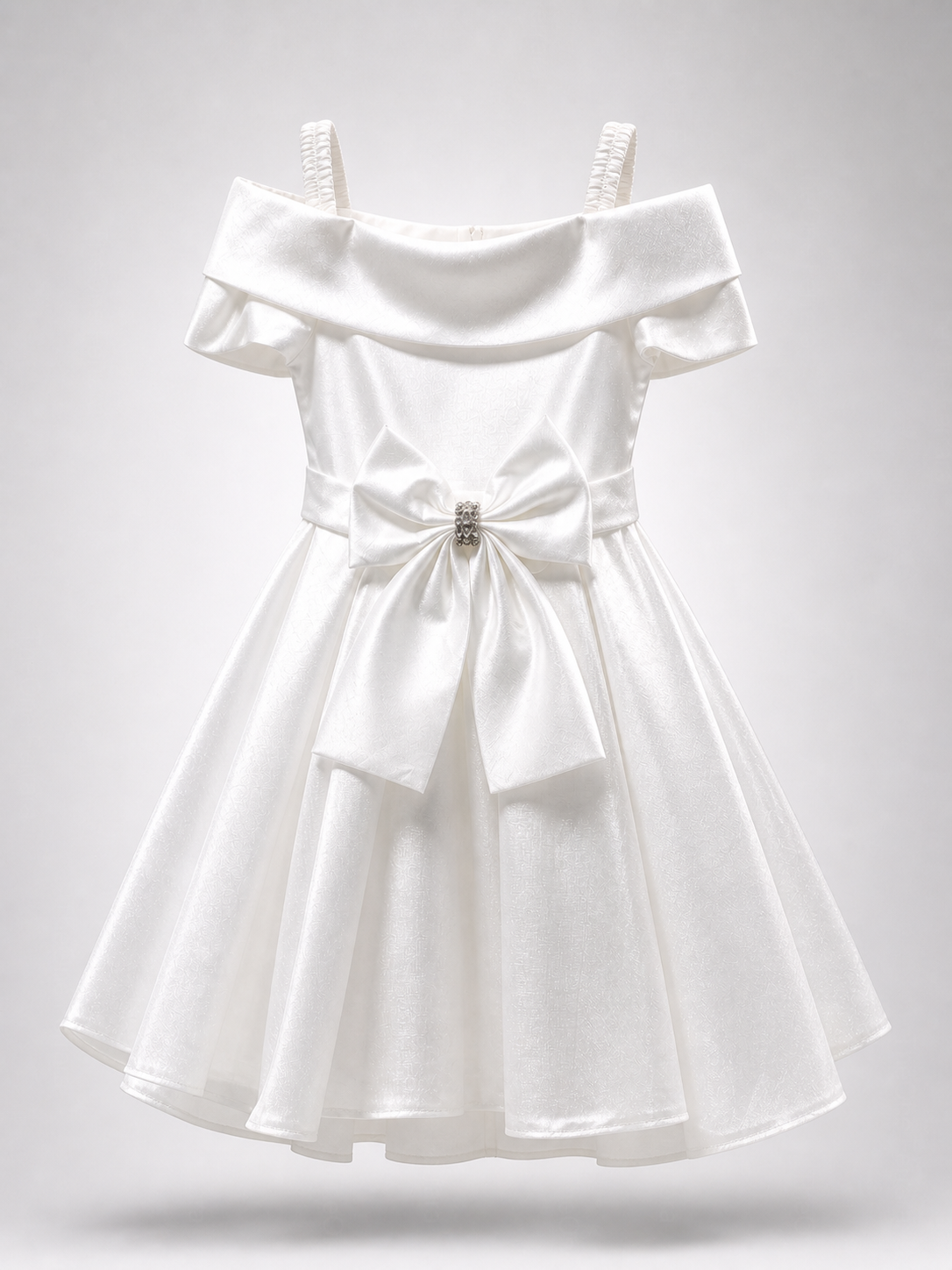 Vestito Bambina Cerimonia Elegante in Taffetà con Fiocco Grande 2-14 Anni Bianco 2 Anni