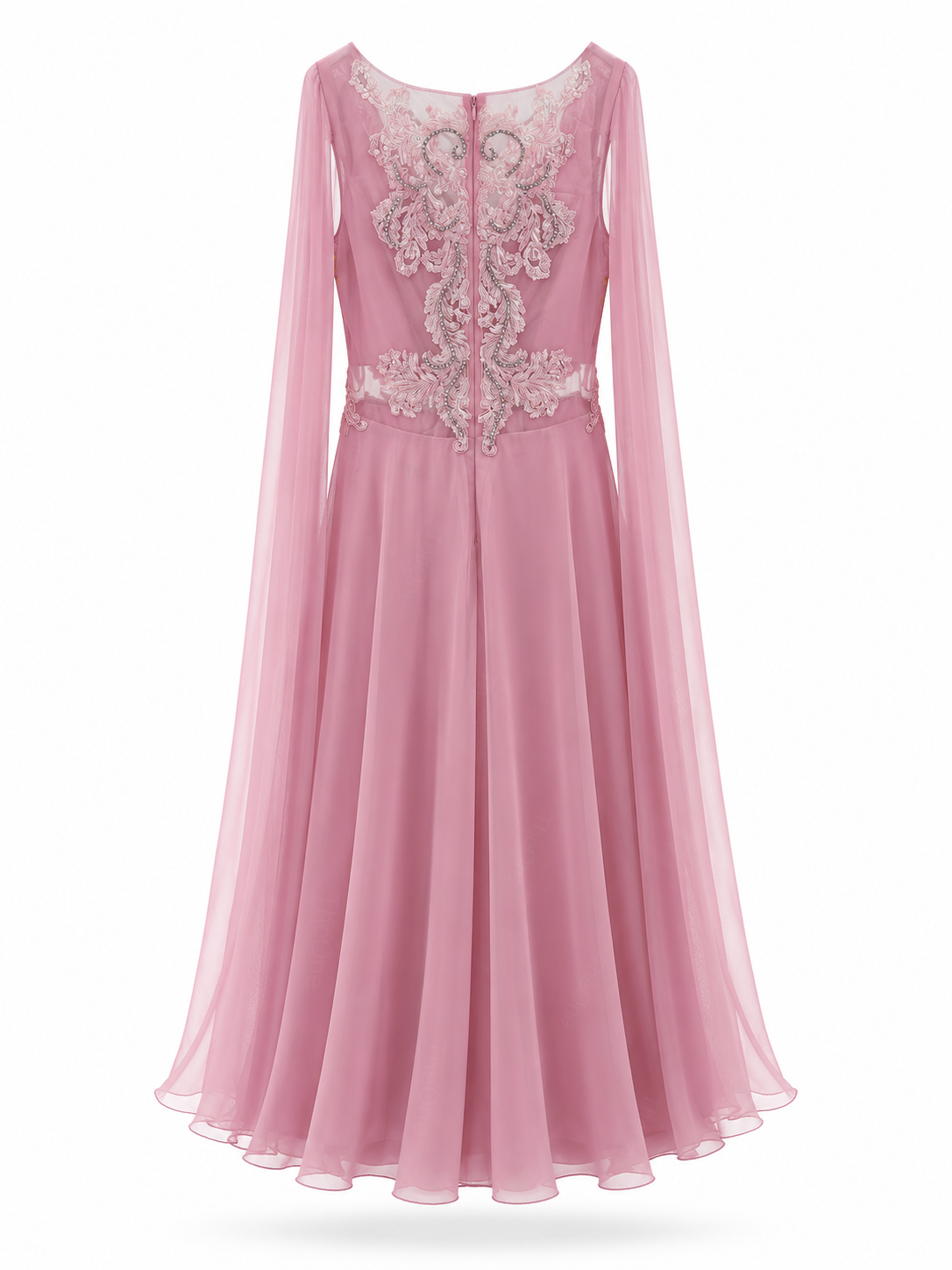 Abito Elegante Lungo in Chiffon con Mantella e Ricami