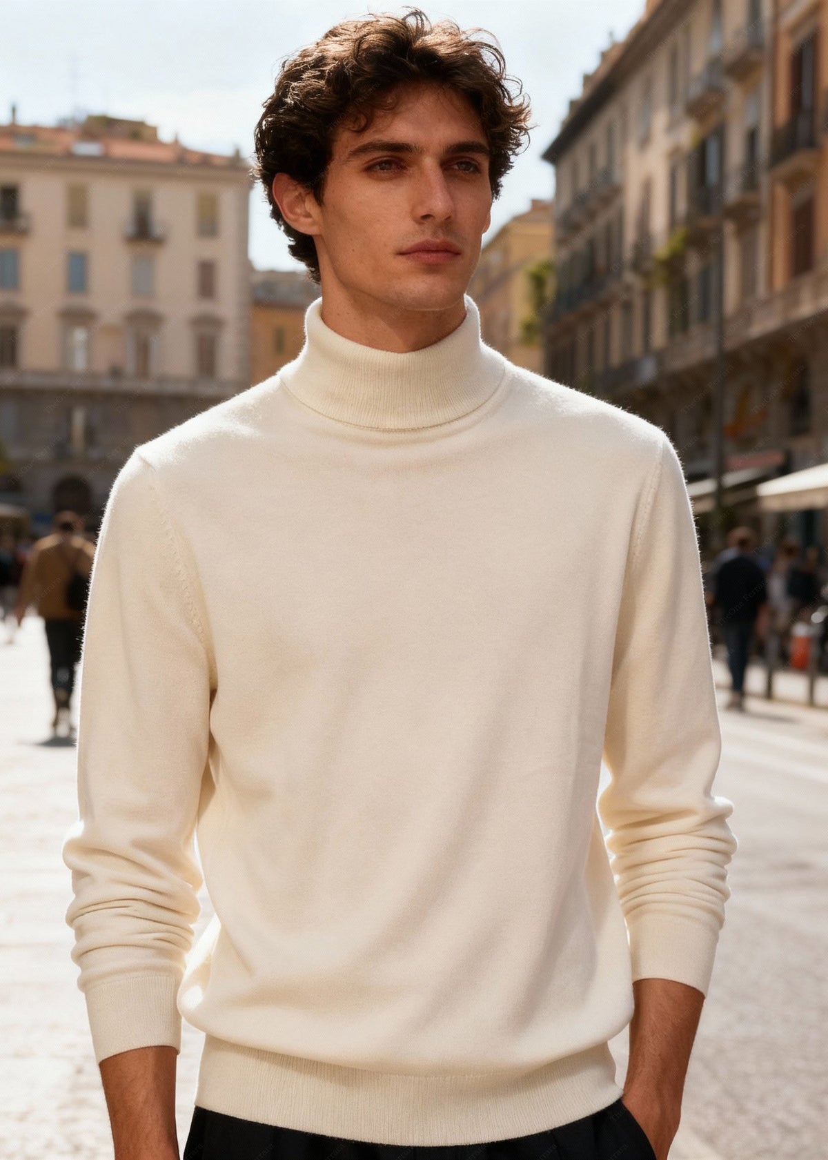 Maglione Uomo Collo Alto - Dolcevita Merino Autunno Inverno ct-008 latte