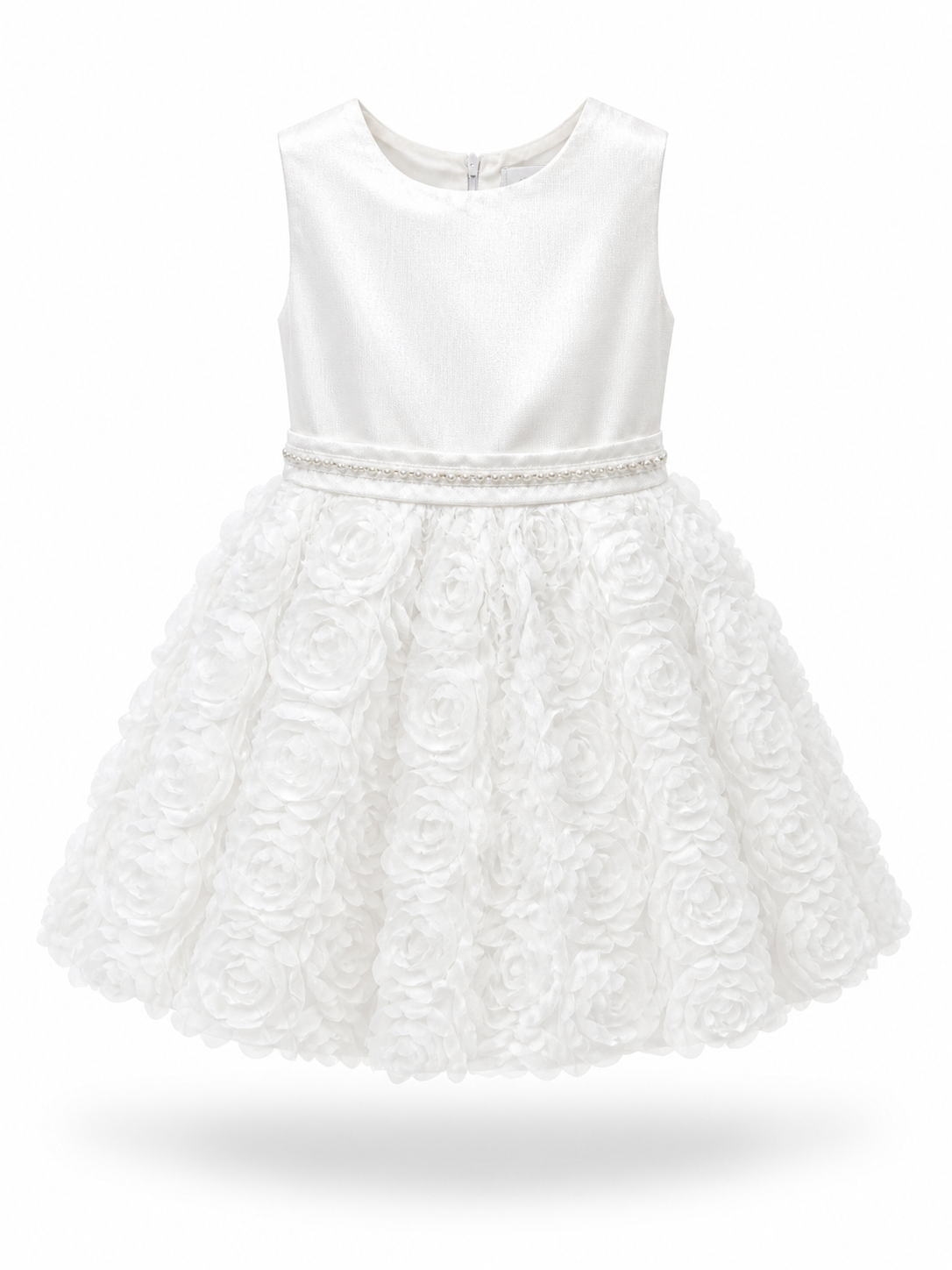 Abito Elegante Bambina 2-12 Anni – Vestito Cerimonia con Gonna 3D Floreale per Matrimonio e Comunione Bianco