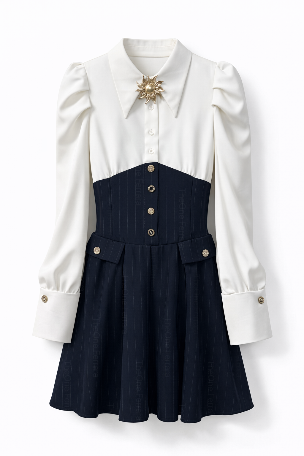 Abito Donna Elegante con Effetto Corsetto e Gonna Plissettata Camicia Strutturata Chic 89859 Blue Geranio taglia unica 45-55kg