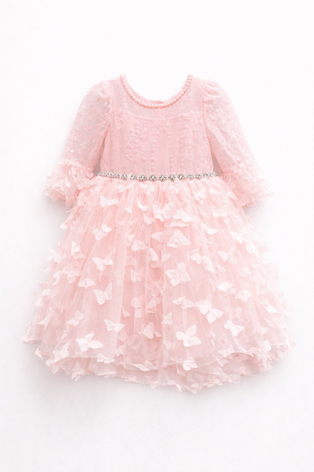 Abito da Cerimonia Bambina Rosa con Tulle e Farfalle 3D 8541 2-16Anni-TheOne