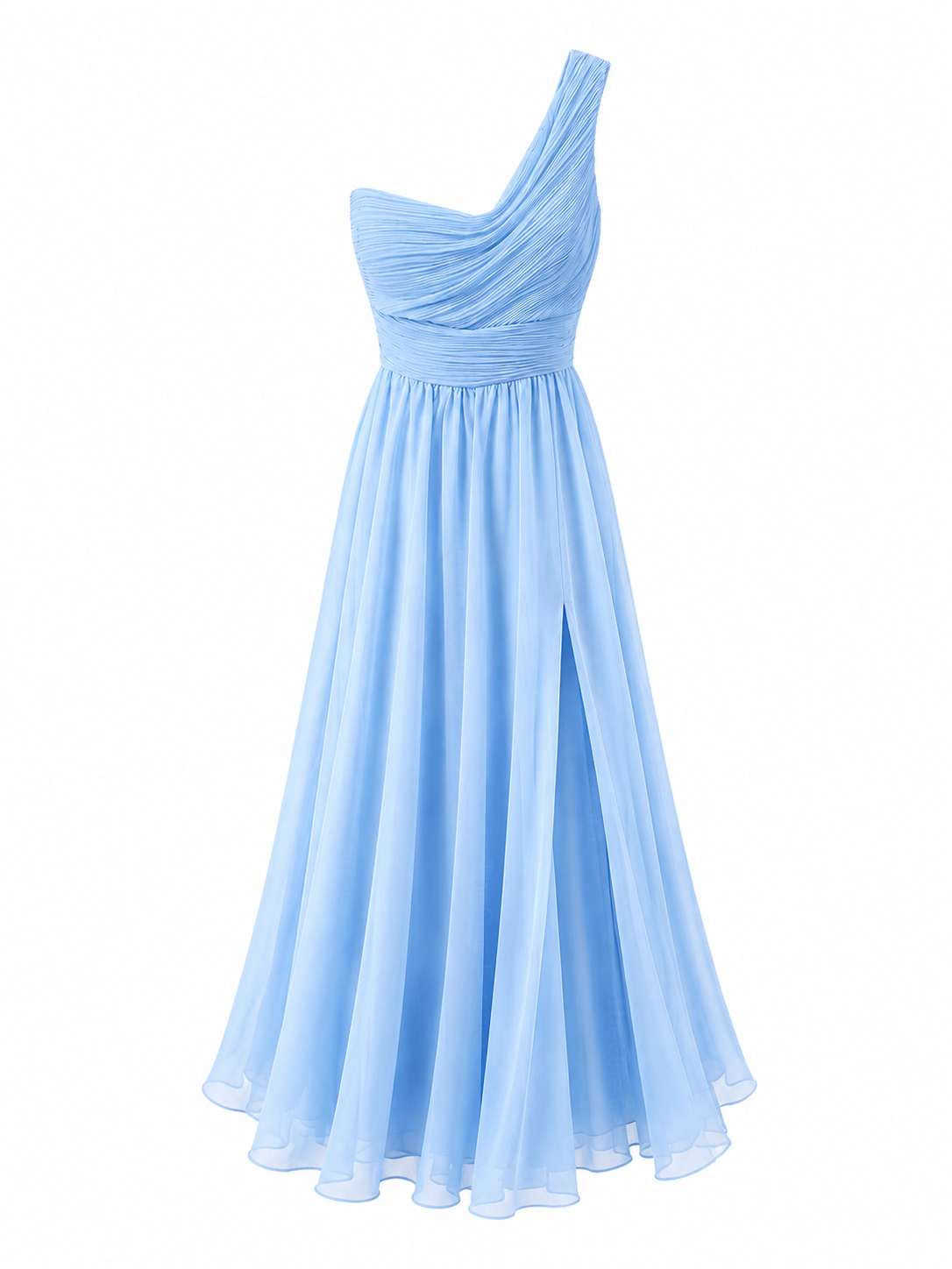 Abito Damigella Monospalla in Chiffon con Spacco Laterale