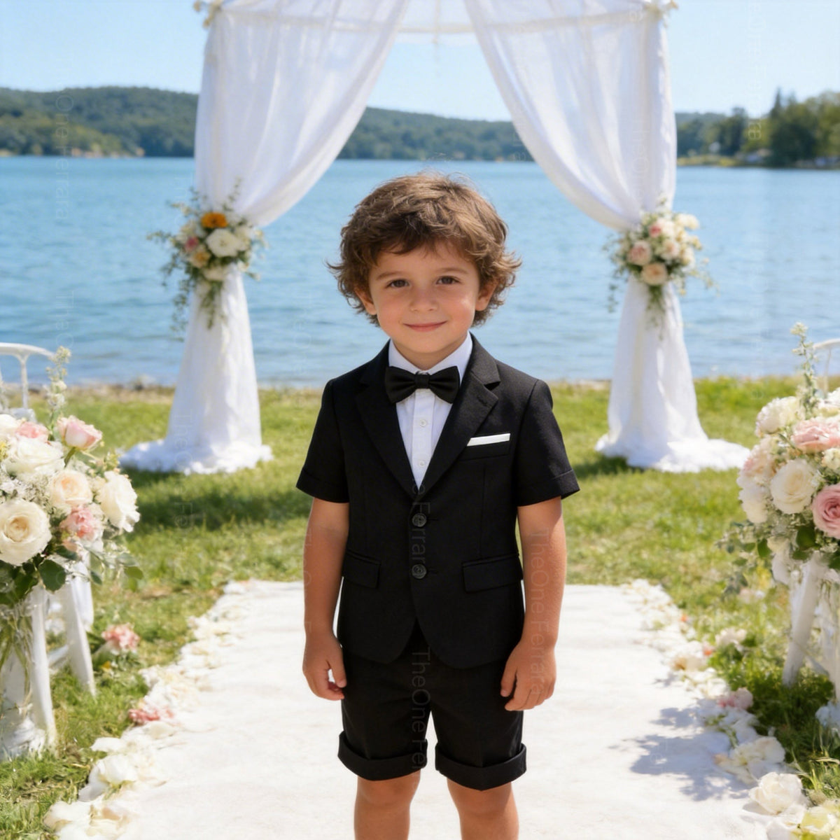Completo Elegante Bambino Estivo 4 Pezzi con Giacca e Pantaloncini Abito Cerimonia Matrimonio 1-10Anni