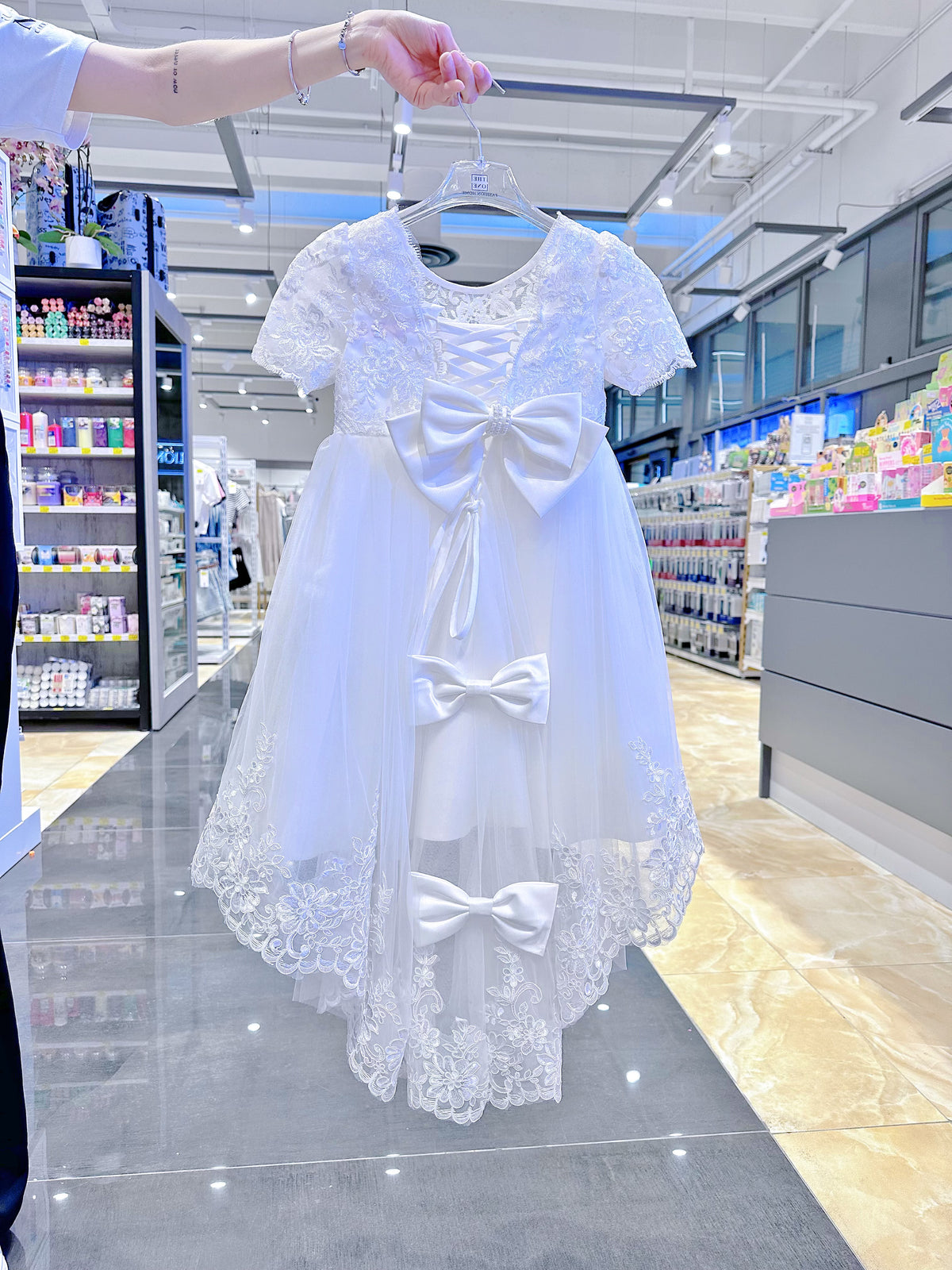 Abito Cerimonia Bambina Bianco in Pizzo e Tulle Comunione, Damigella, Festa 4-14 Anni 3637-TheOne