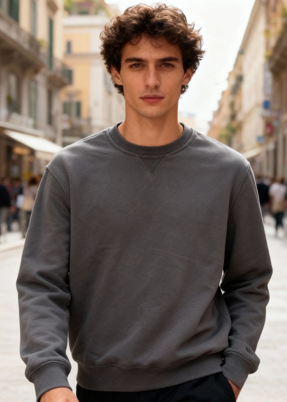 Felpa Unisex Girocollo Foderata in Pile - Pullover Caldo Classico Grigio scuro