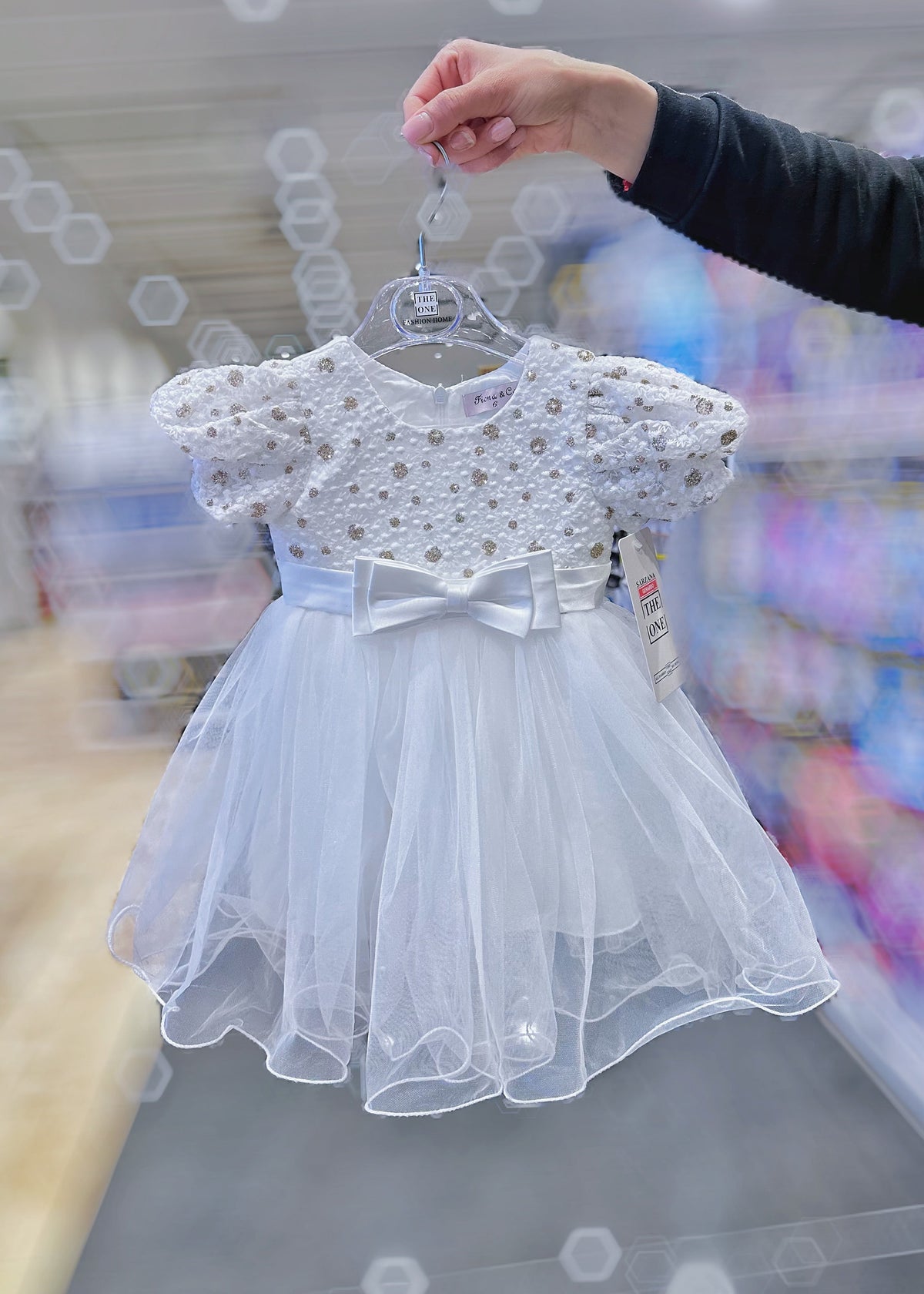 Abito da Principessa Bianco con Maniche a Palloncino - Vestito Elegante per Neonata (0-36 mesi) Bianco