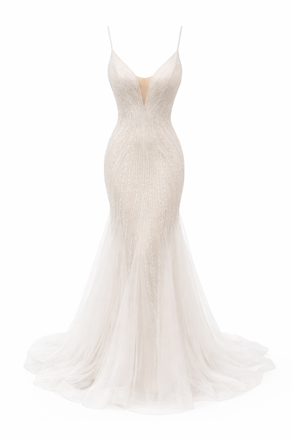 Abito da Sposa Sirena con Paillettes e Tulle – Vestito da Sposa Elegante con Scollatura Profonda e Schiena Scoperta 851016