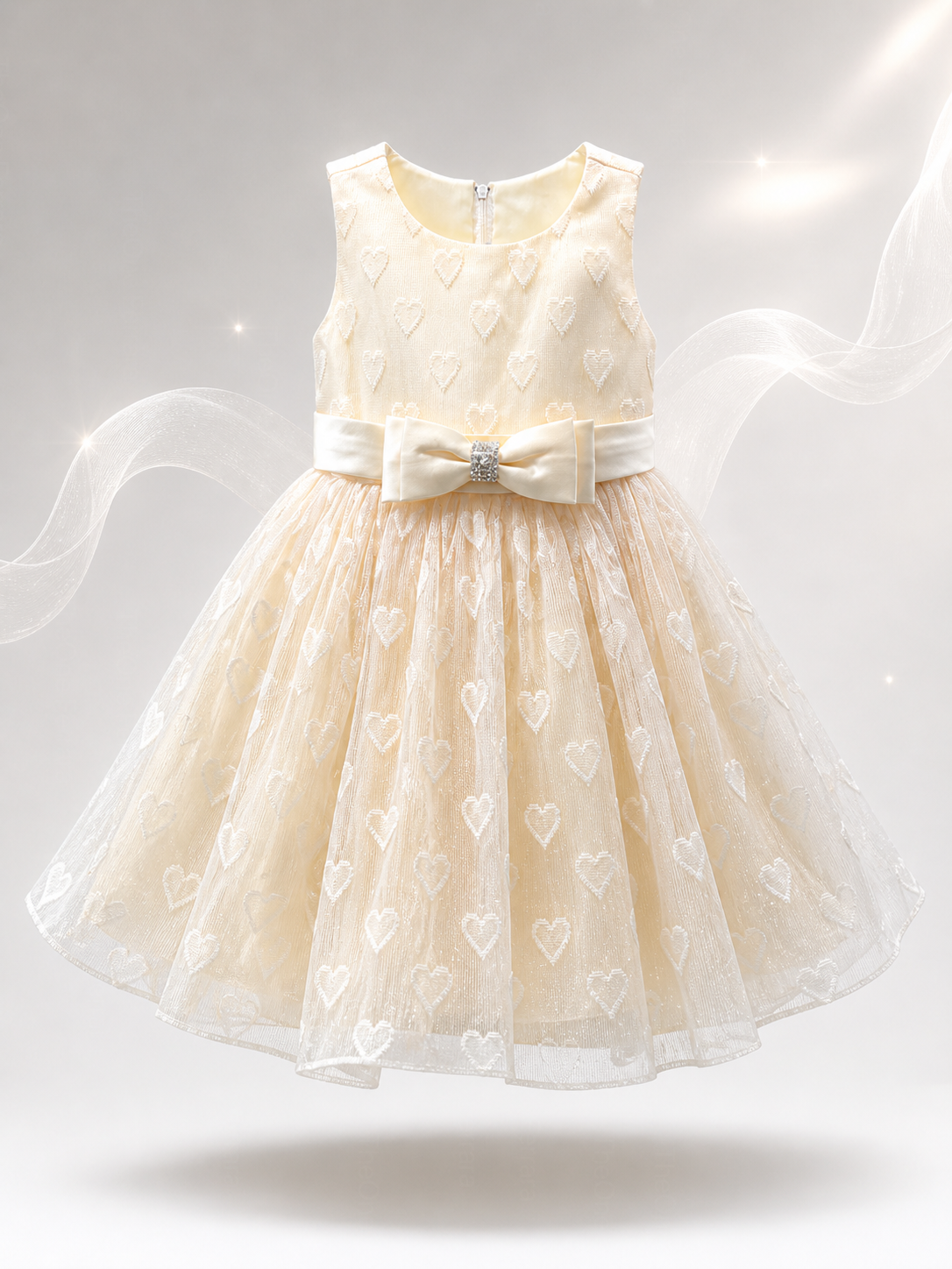 Vestito Bambina Elegante in Organza Jacquard Lurex con Fiocco