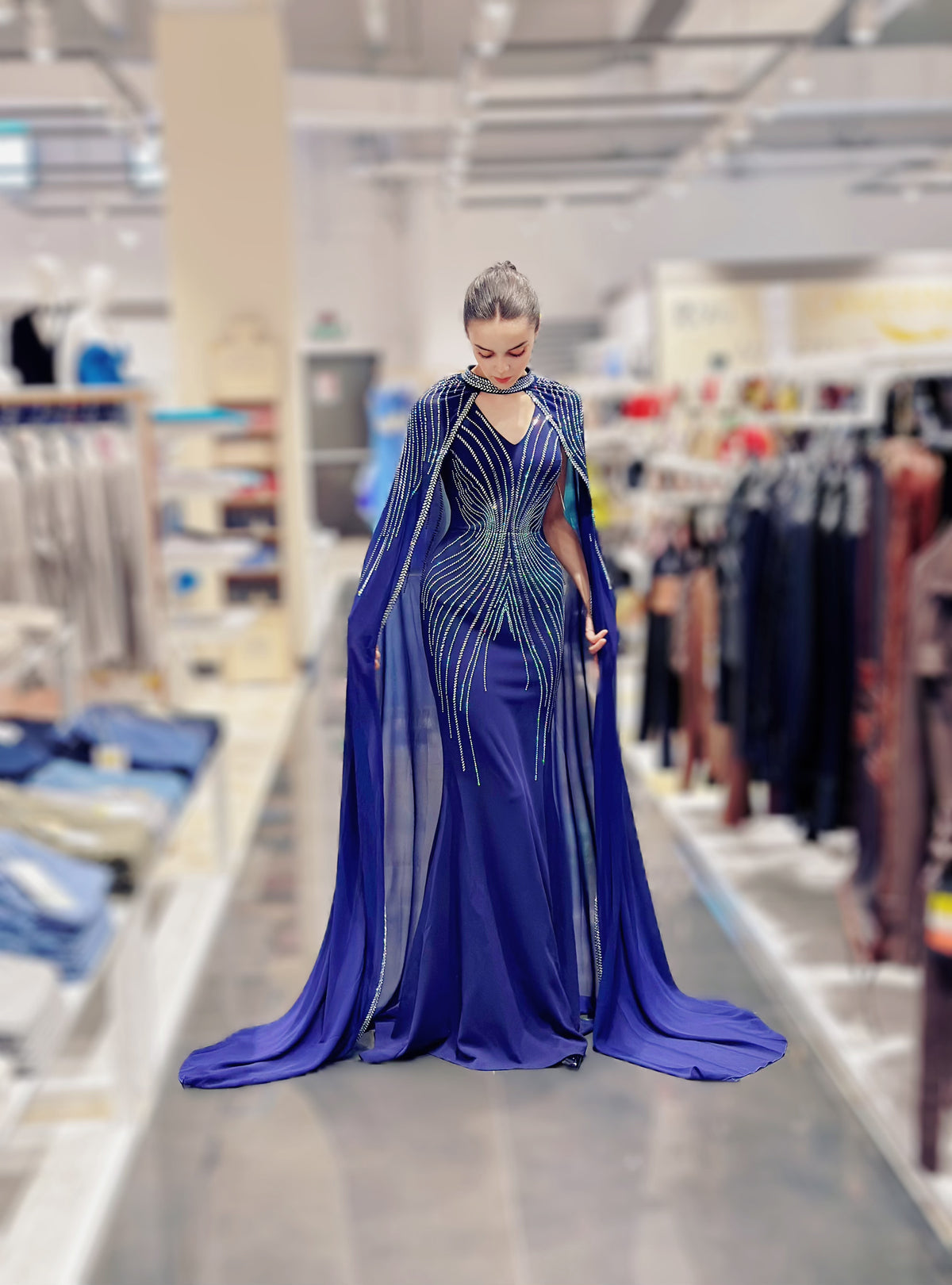 Abito da Gala Blu Due Pezzi con Mantella Gioiell 512353