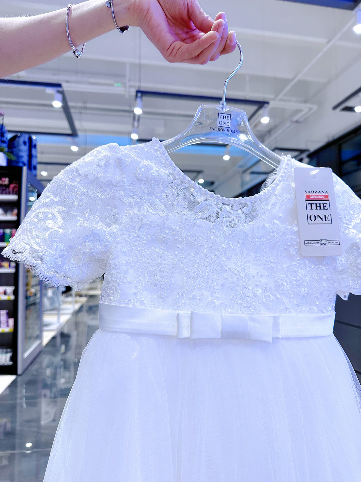 Abito Cerimonia Bambina Bianco in Pizzo e Tulle Comunione, Damigella, Festa 4-14 Anni 3637-TheOne