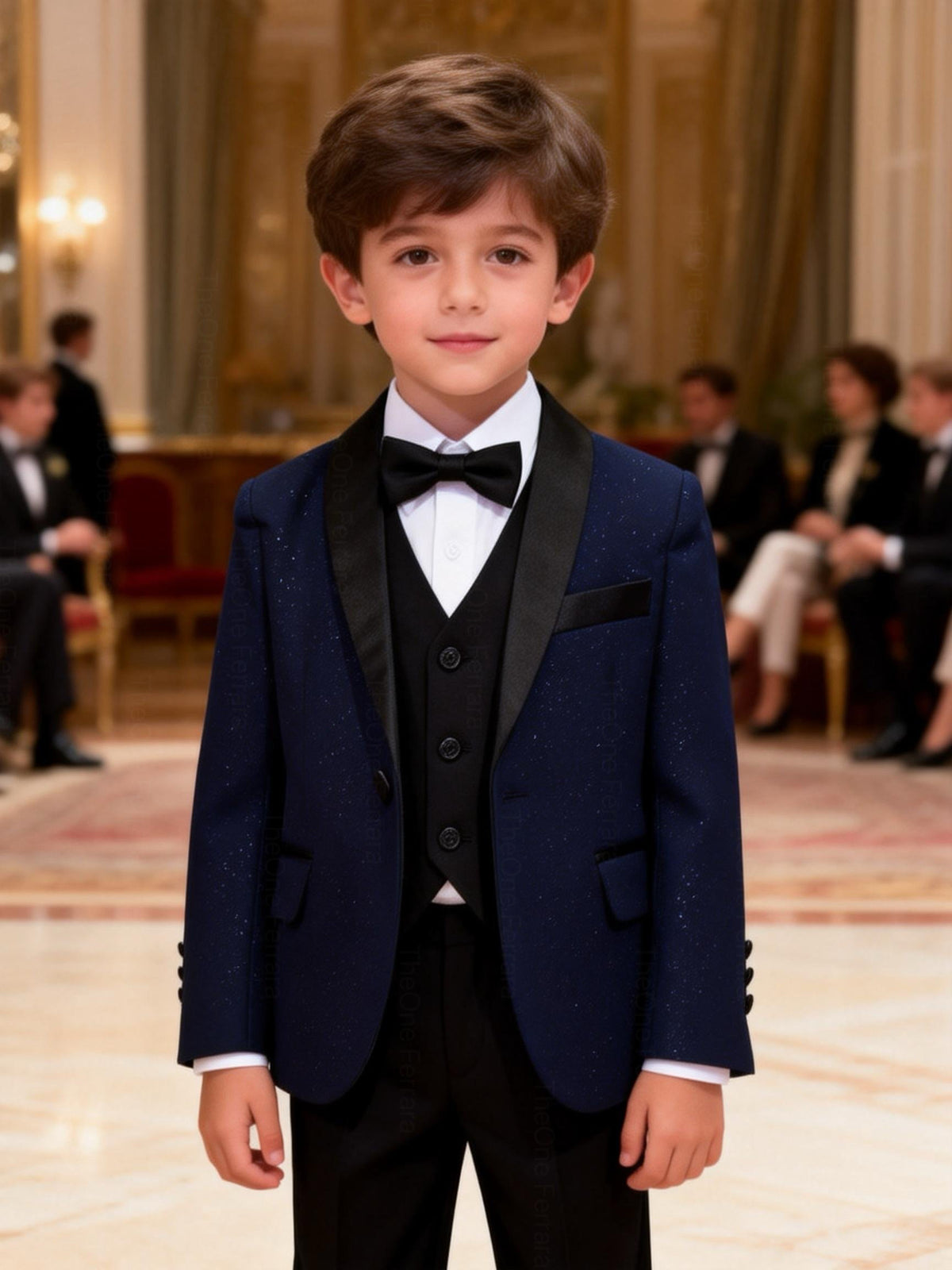 Completo Elegante Bambino Blu Notte Brillante 5 Pezzi Abito Cerimonia Matrimonio 1-14Anni