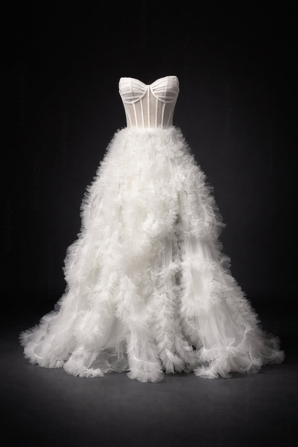 Abito da Sera Bianco con Corsetto e Tulle – Vestito Lungo Elegante Effetto Couture 883008