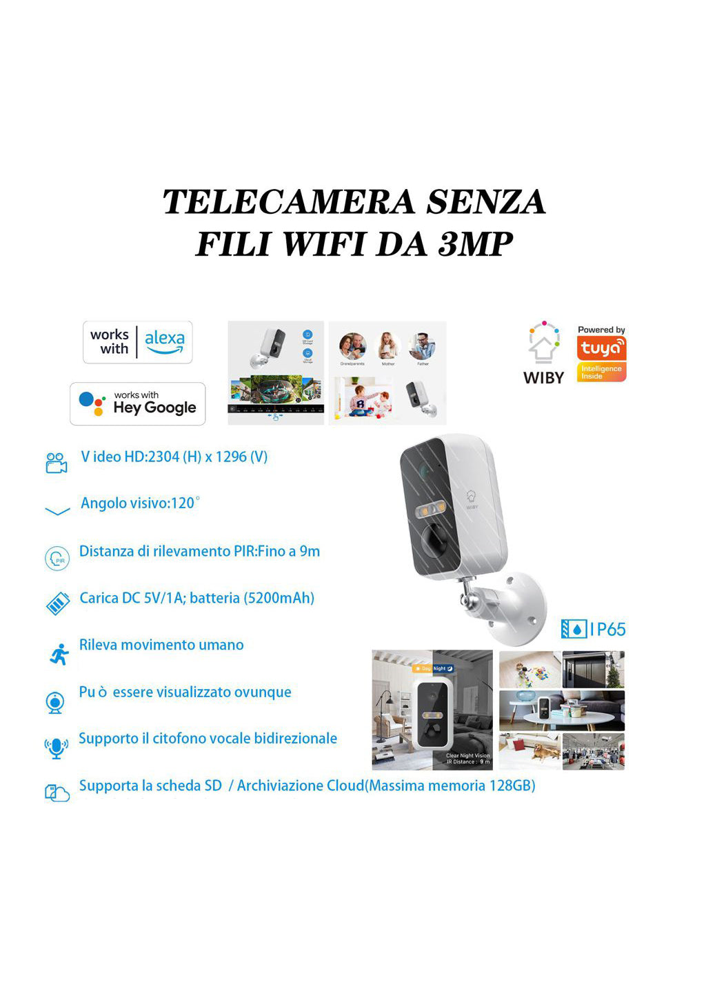 Telecamera WiFi Esterno 3MP | Visione Notturna a Colori | Batteria 5200mAh | IP65 | WIBY SNAP 11