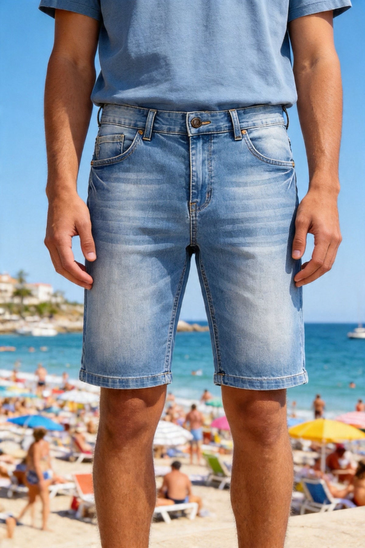Bermuda Uomo Jeans Denim Slavato Elasticizzato Estivo 1631