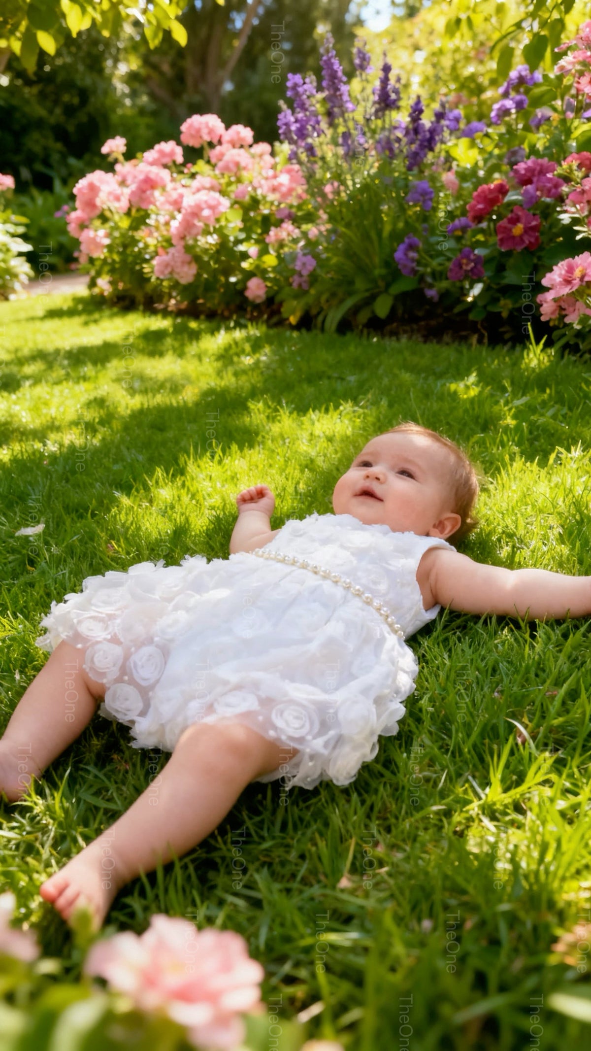 Abito da Battesimo Bambina Bianco 6M–12 Anni – Tulle con Rose 3D e Cintura di Perle | Cerimonia Compleanno 6678 678