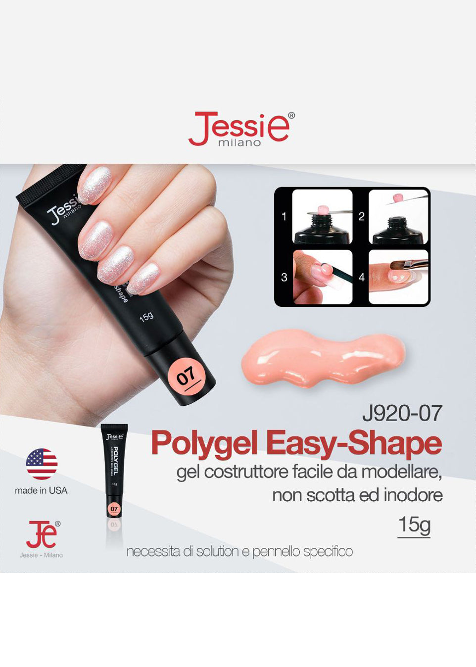Polygel Gel Costruttore Nocciola Chiaro 15g – Easy Shape, Coprente, UV/LED