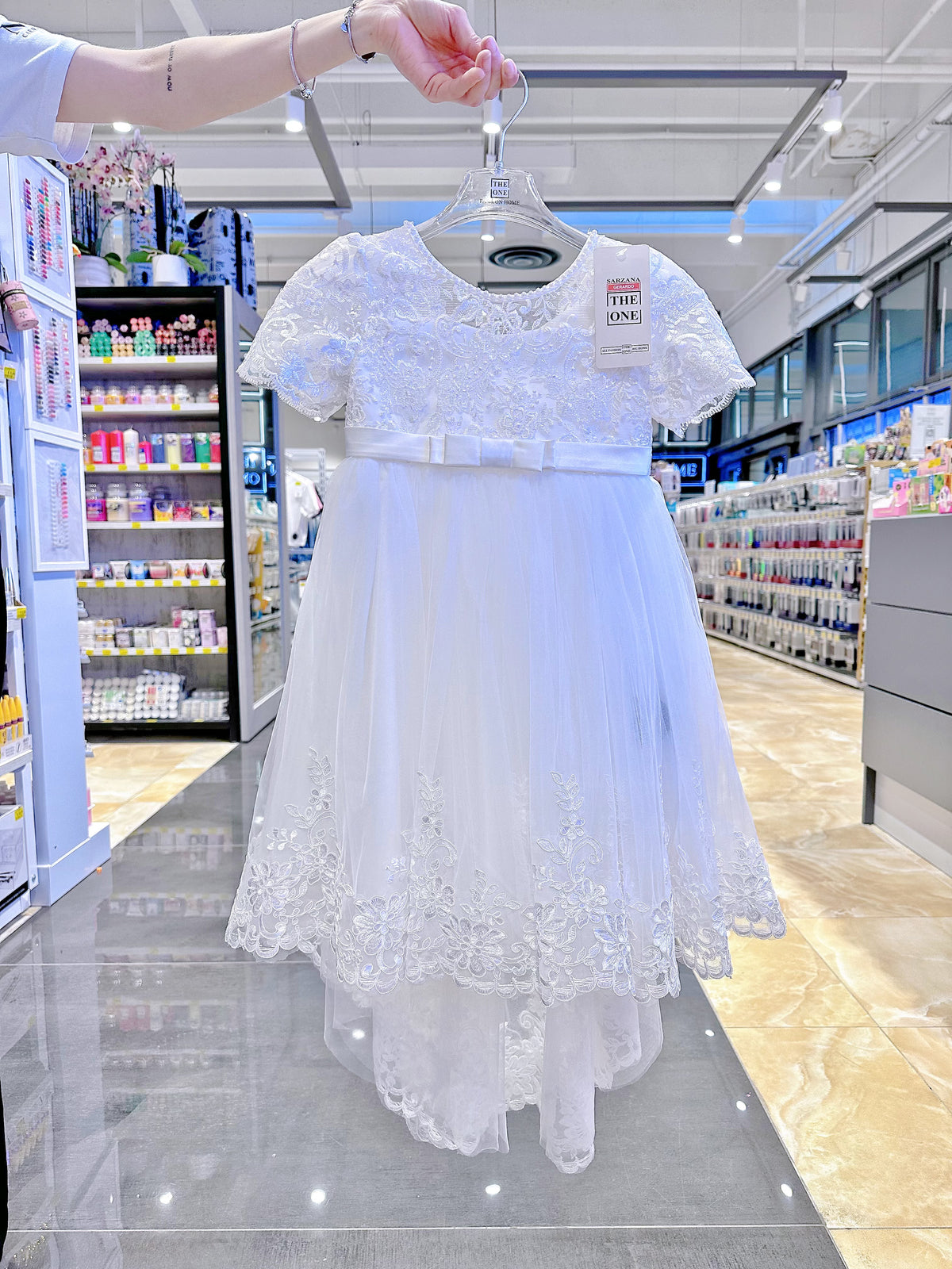 Abito Cerimonia Bambina Bianco in Pizzo e Tulle Comunione, Damigella, Festa 4-14 Anni 3637-TheOne