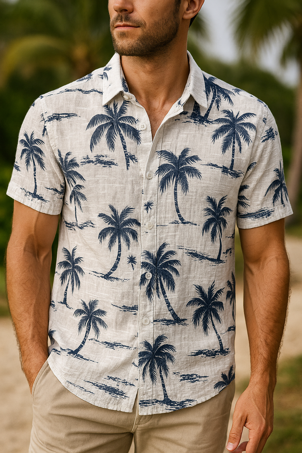 Camicia Uomo contone Palme | Moda Estate Mare 2025