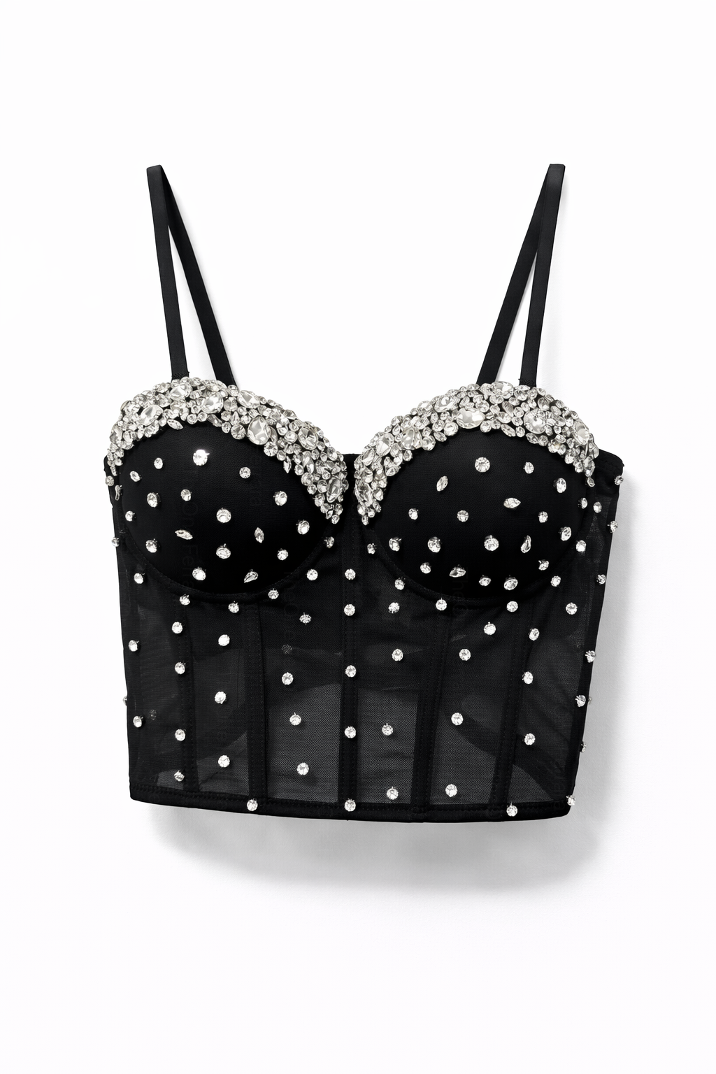 Top Bustier con Strass – Corsetto Donna Sexy Elegante con Coppe 26299 Nero