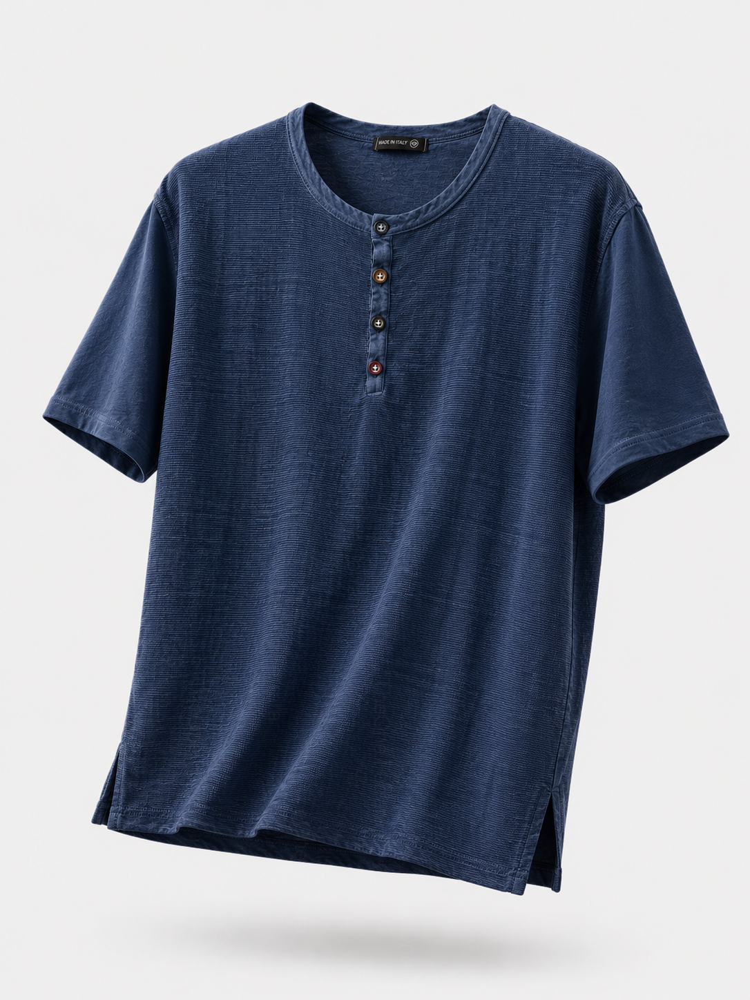 Maglia Uomo Henley 100% Cotone Made in Italy Manica Corta S-3XL Blu navy