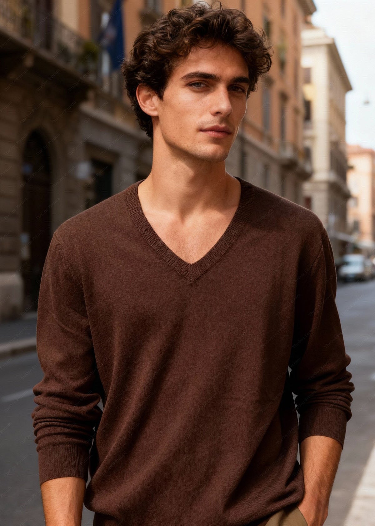 Maglione Uomo Scollo a V in Viscosa - Pullover Elasticizzato Elegante 35607
