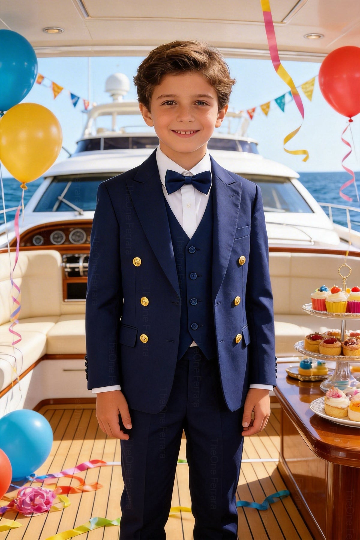 Abito da Cerimonia Bambino 1–16 Anni – Smoking Elegante Blu con Papillon-TheOne