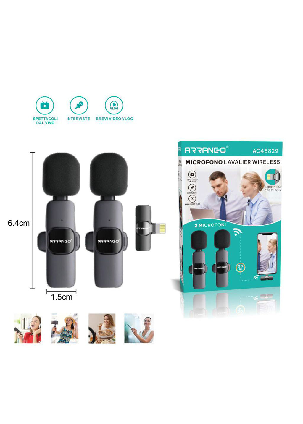 Microfono Lavalier Wireless per iPhone e iPad – 2 Microfoni | Lightning | TikTok YouTube