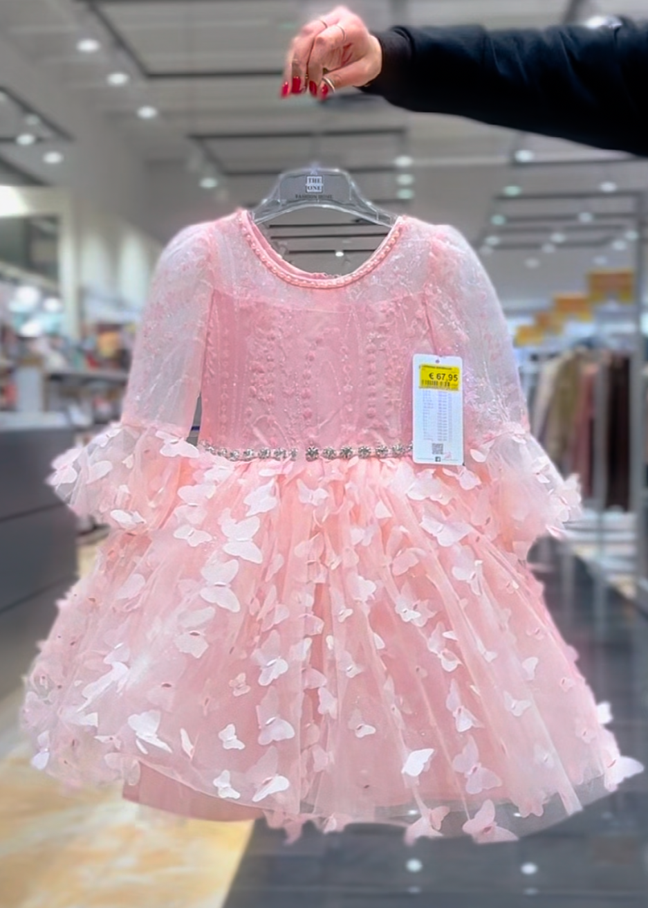 Abito da Cerimonia Bambina Rosa con Tulle e Farfalle 3D 8541 2-16Anni-TheOne Rosa