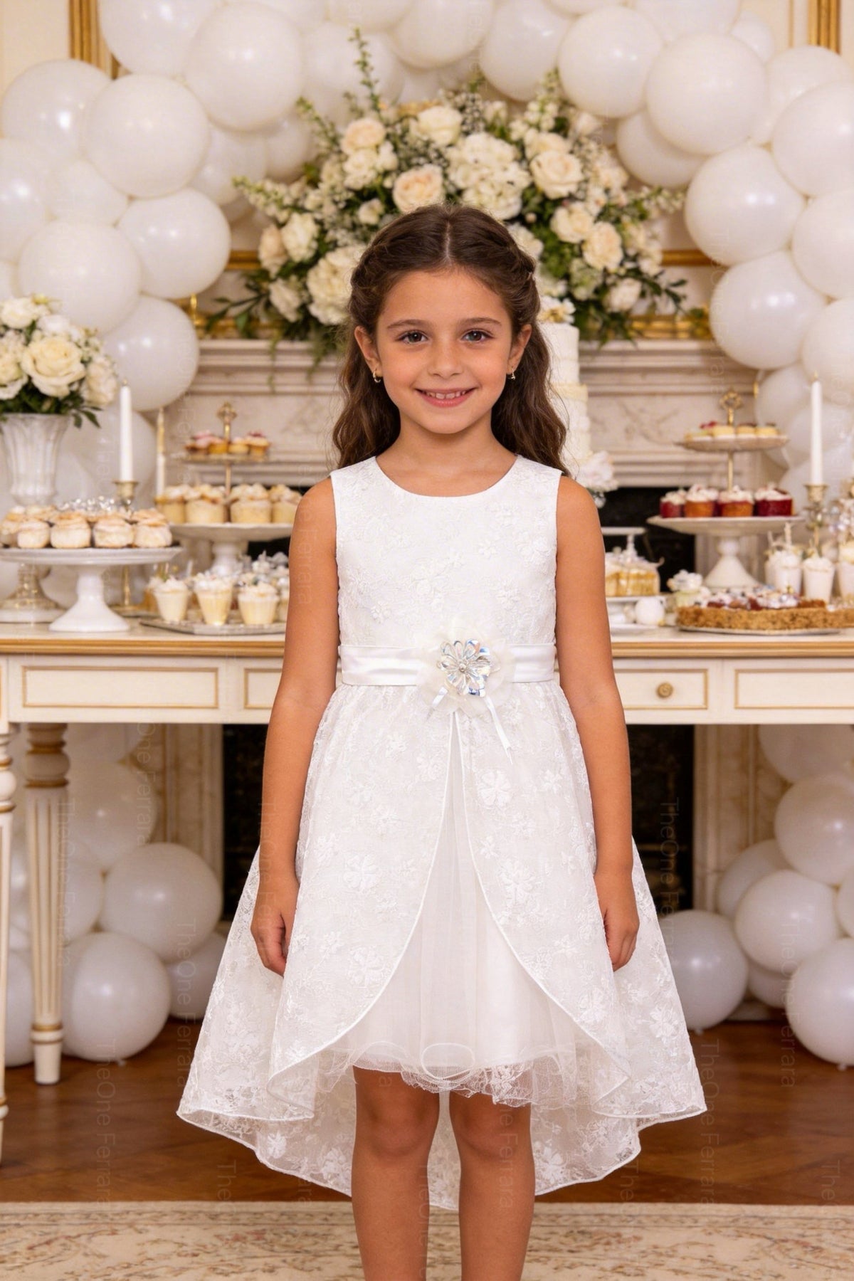 Abito Prima Comunione 2026 Bambina 4-12 Anni – Vestito Bianco Elegante in Pizzo per Cerimonia Primavera Estate 22023