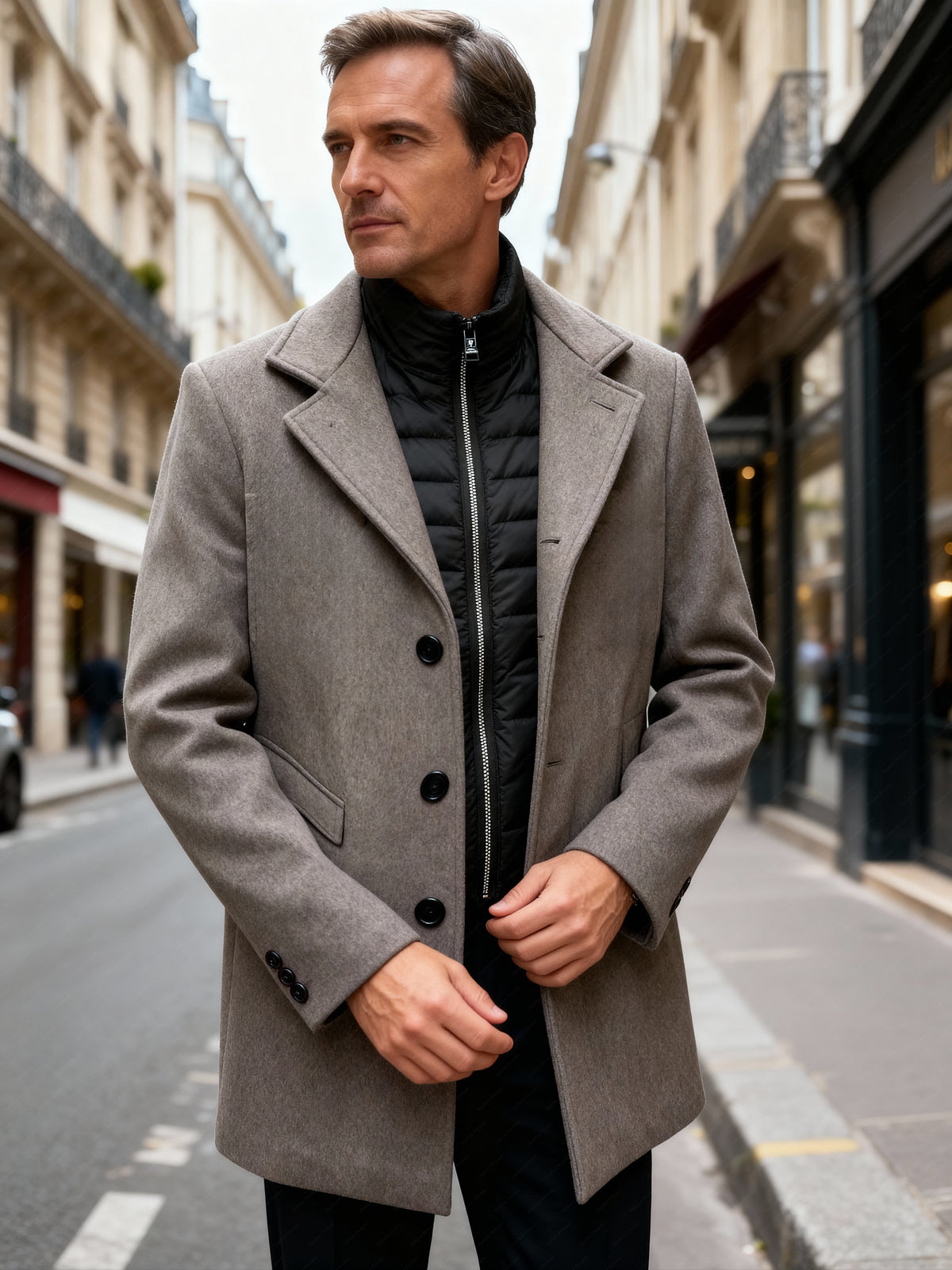 Cappotto Uomo con Pettorina Removibile – Lana e Poliestere | Sartoria Italiana 116M