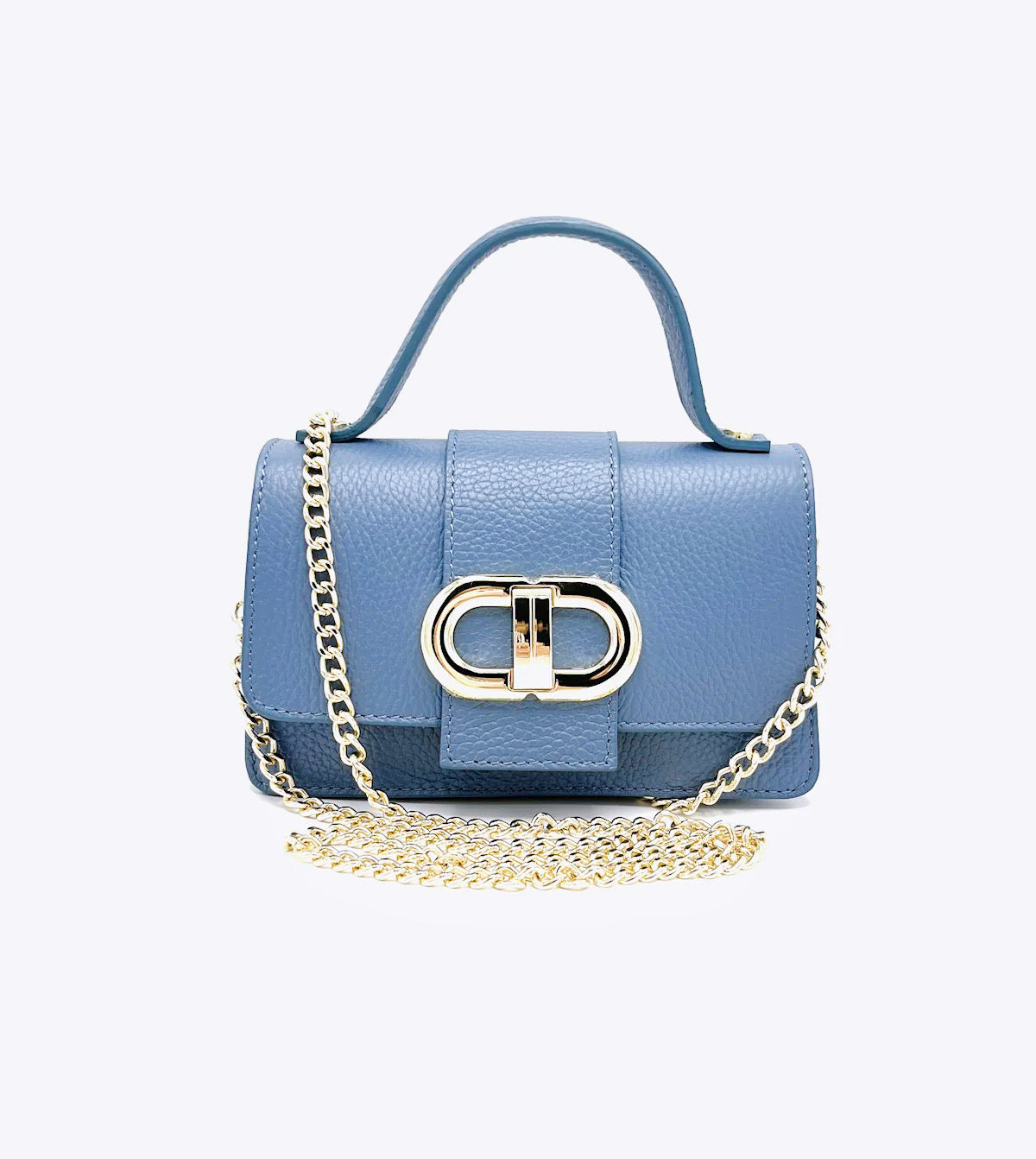 Mini Borsa a Tracolla in Vera Pelle Artigianale, Catena Removibile, Made in Italy – art. 112413 Light Blue
