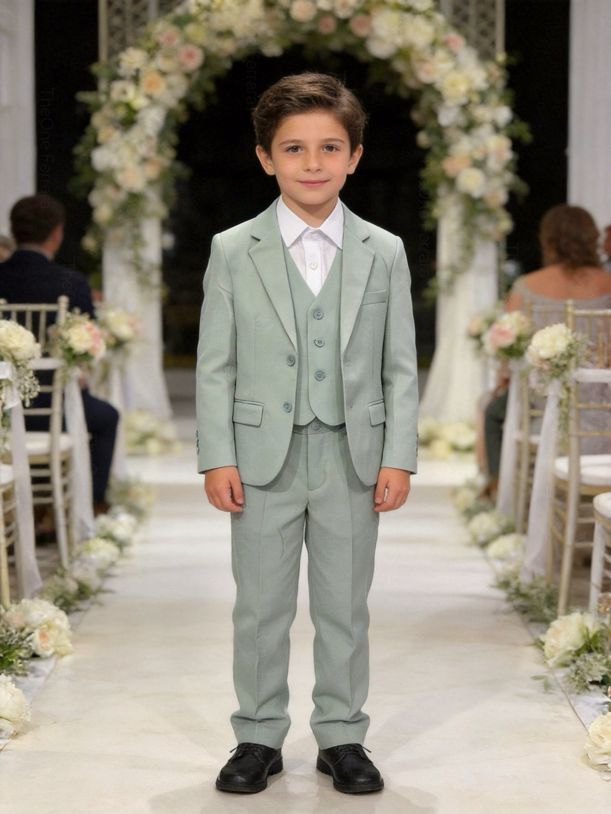 Completo Bambino Matrimonio Verde Salvia 5 Pezzi Elegante 1-16 Anni
